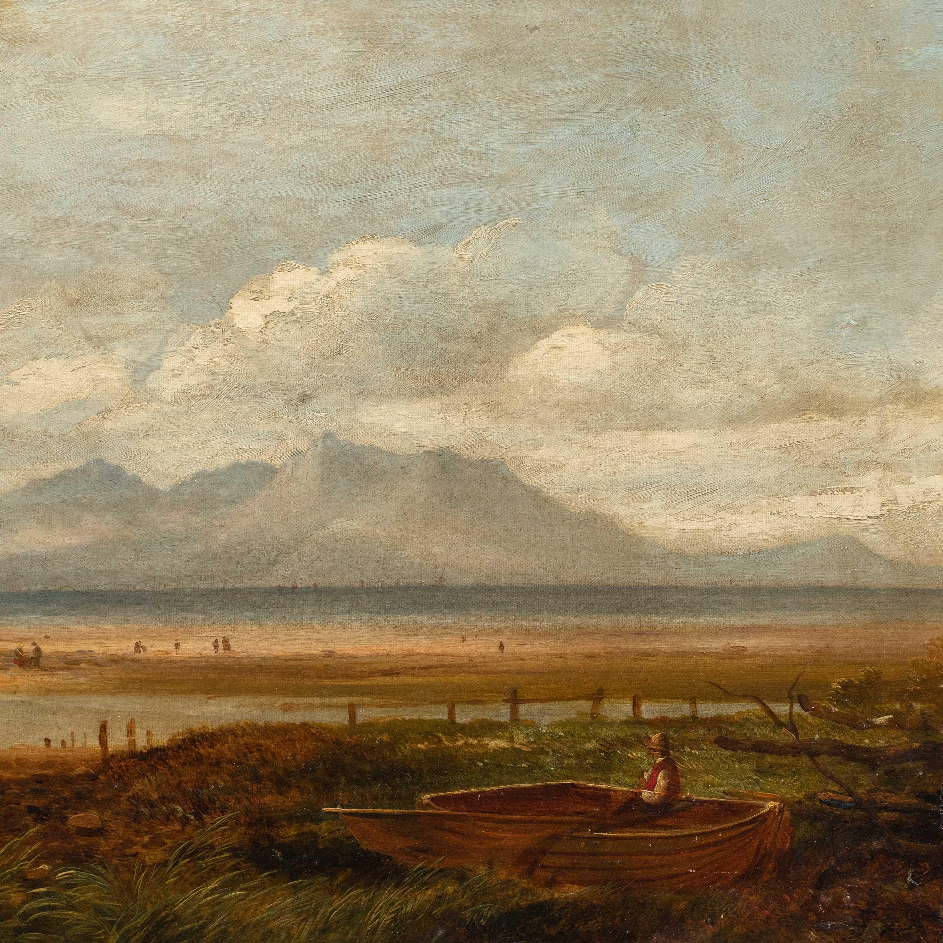 Romantic British painter - 19th century landscape painting - Lake view - Painting by Unknown