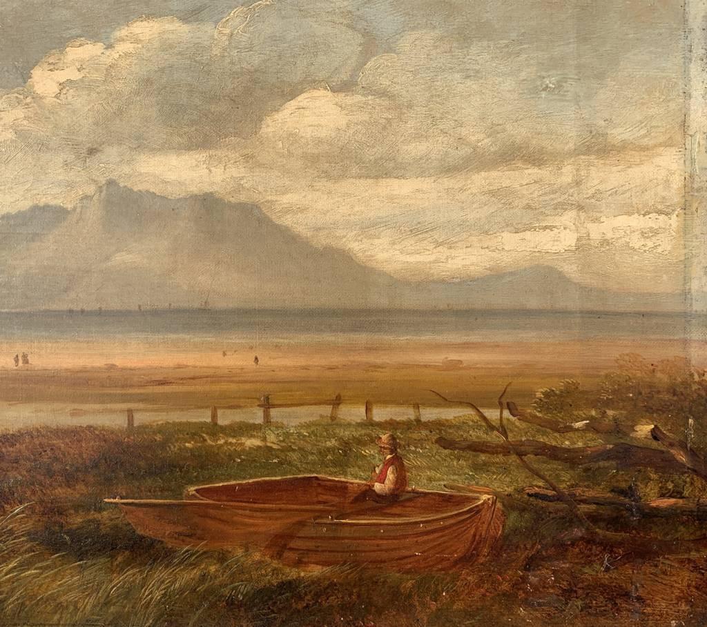 Romantic British painter - 19th century landscape painting - Lake view For Sale 2