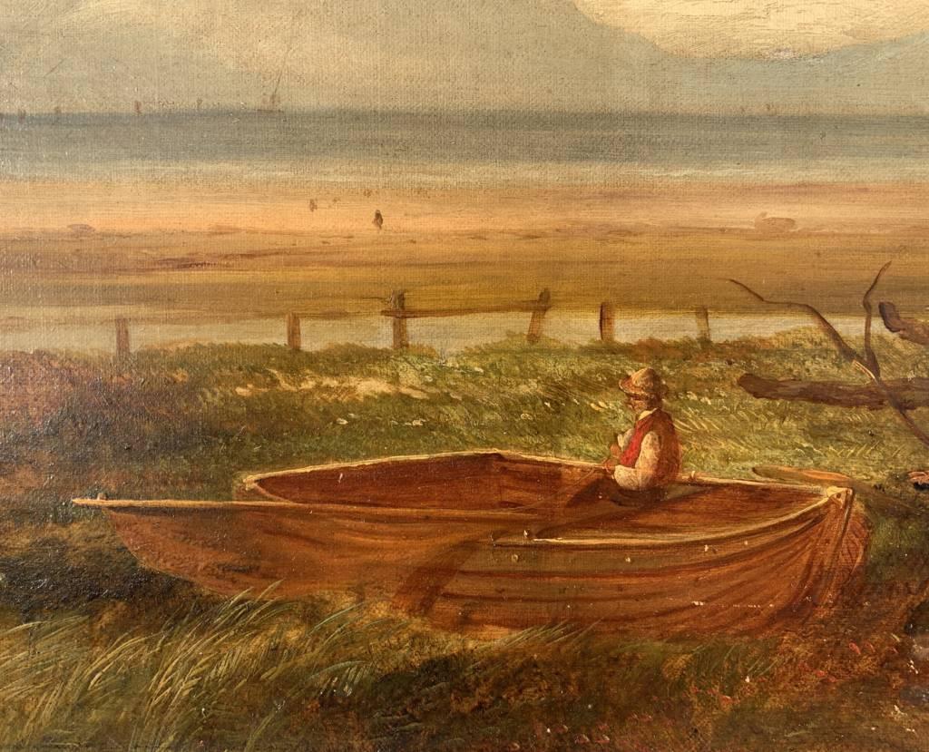 Romantic British painter - 19th century landscape painting - Lake view For Sale 5