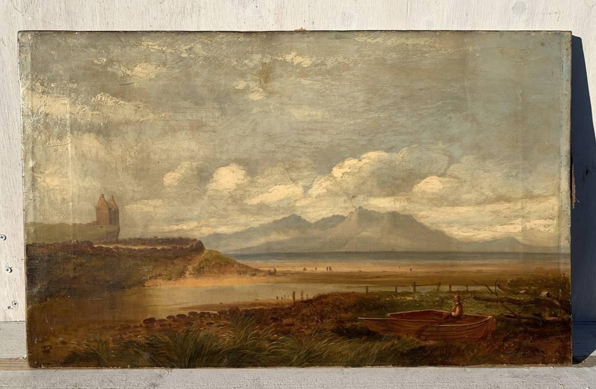 Romantic British painter - 19th century landscape painting - Sea - Oil on canvas - Painting by Unknown