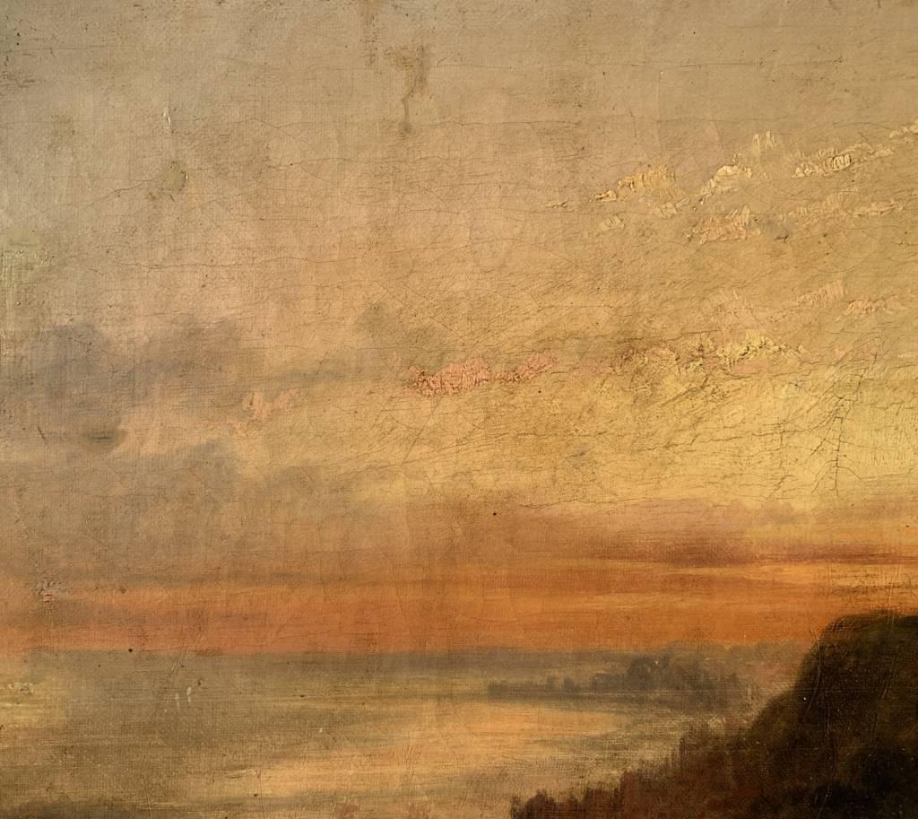 Pittore romantico britannico - Paesaggio del XIX secolo - Mare - Olio su tela - Figurative Painting Arancia di Unknown