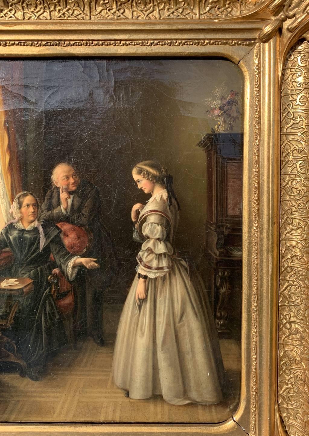Pittore romantico francese - Pittura di figura del XIX secolo - La lettera del corteggiatore 6