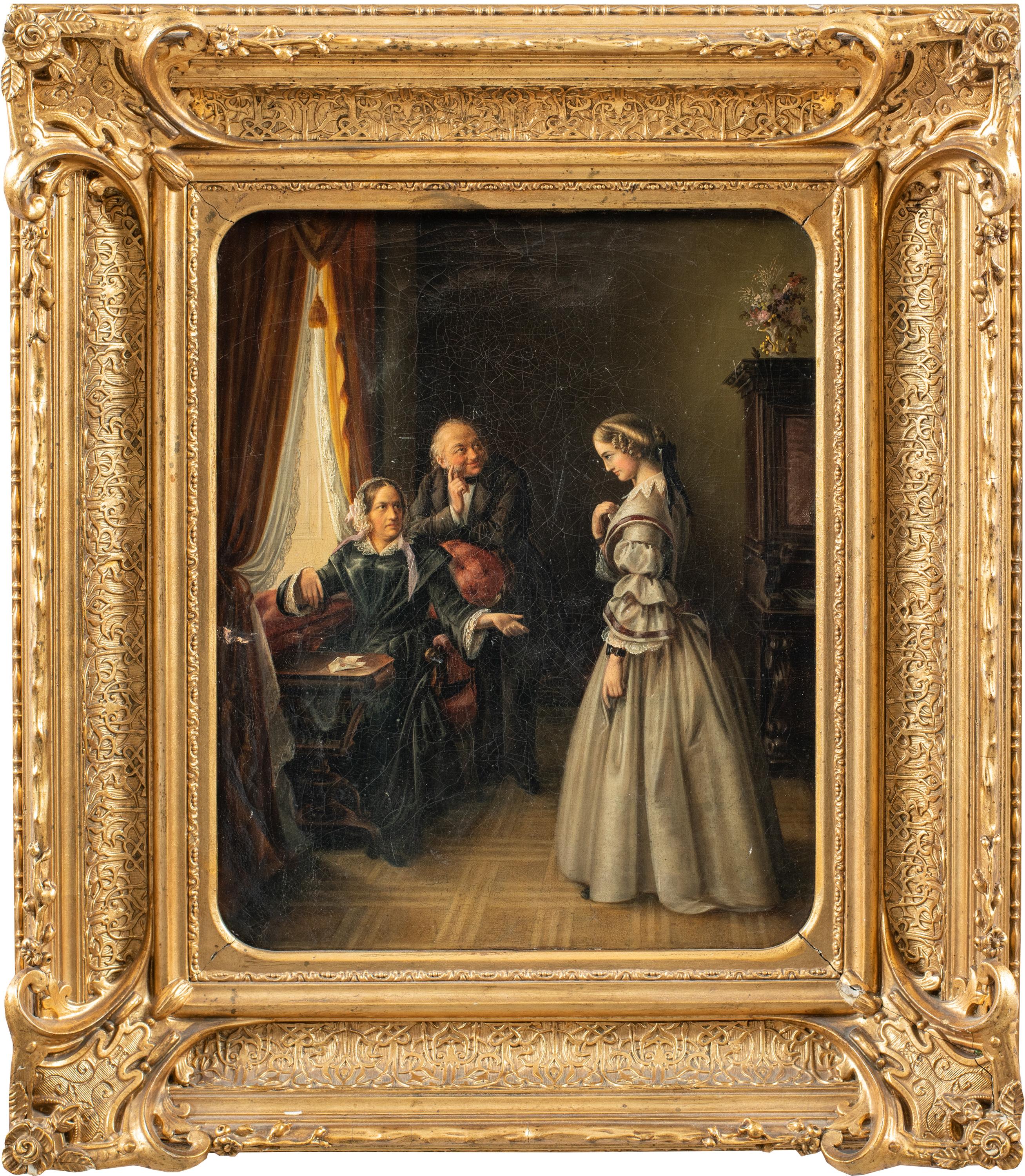 Unknown Figurative Painting - Romantic French Painter - 19th century figure painting - Gallant interior 