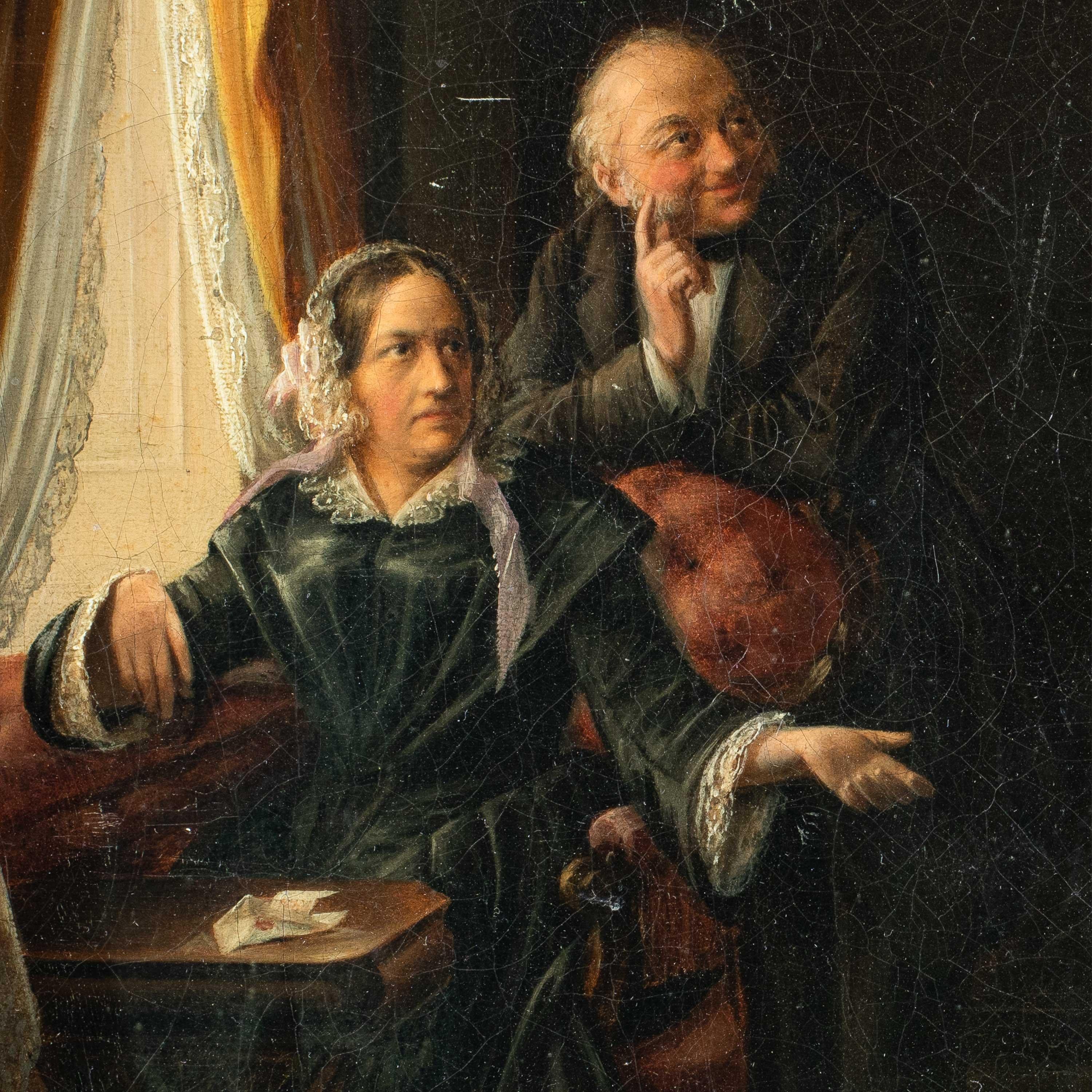Pittore romantico francese - Pittura di figura del XIX secolo - La lettera del corteggiatore - Painting di Unknown