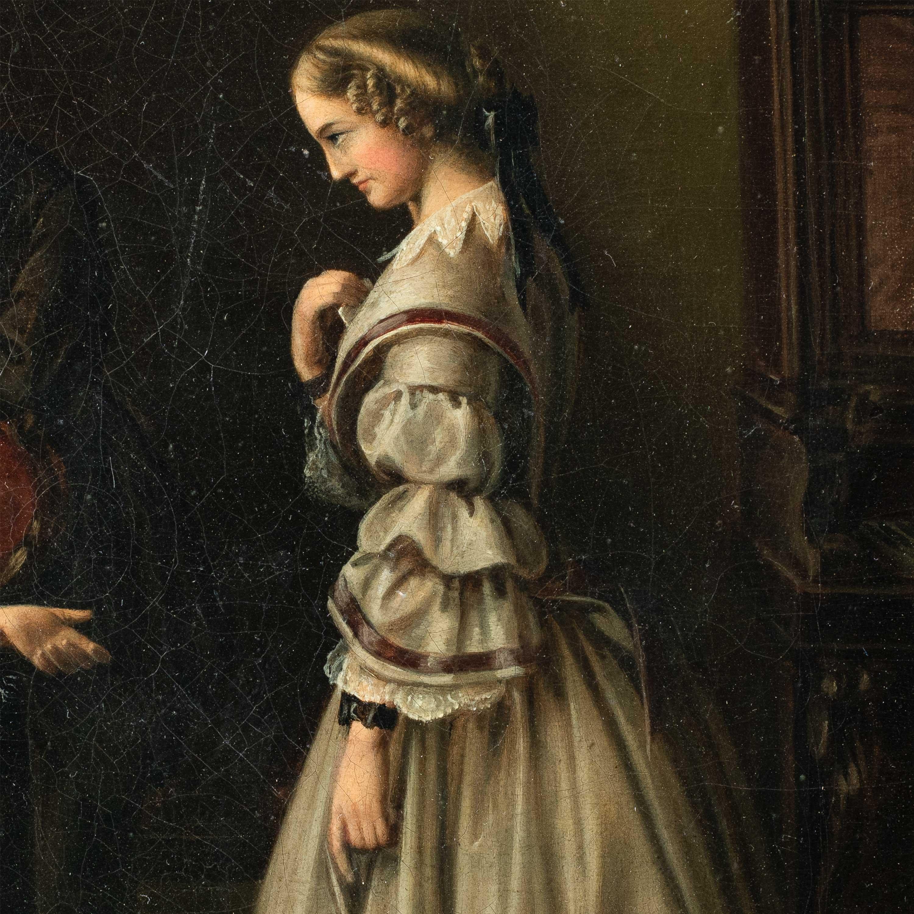 Pittore romantico francese - Pittura di figura del XIX secolo - La lettera del corteggiatore - Painting Romantico di Unknown