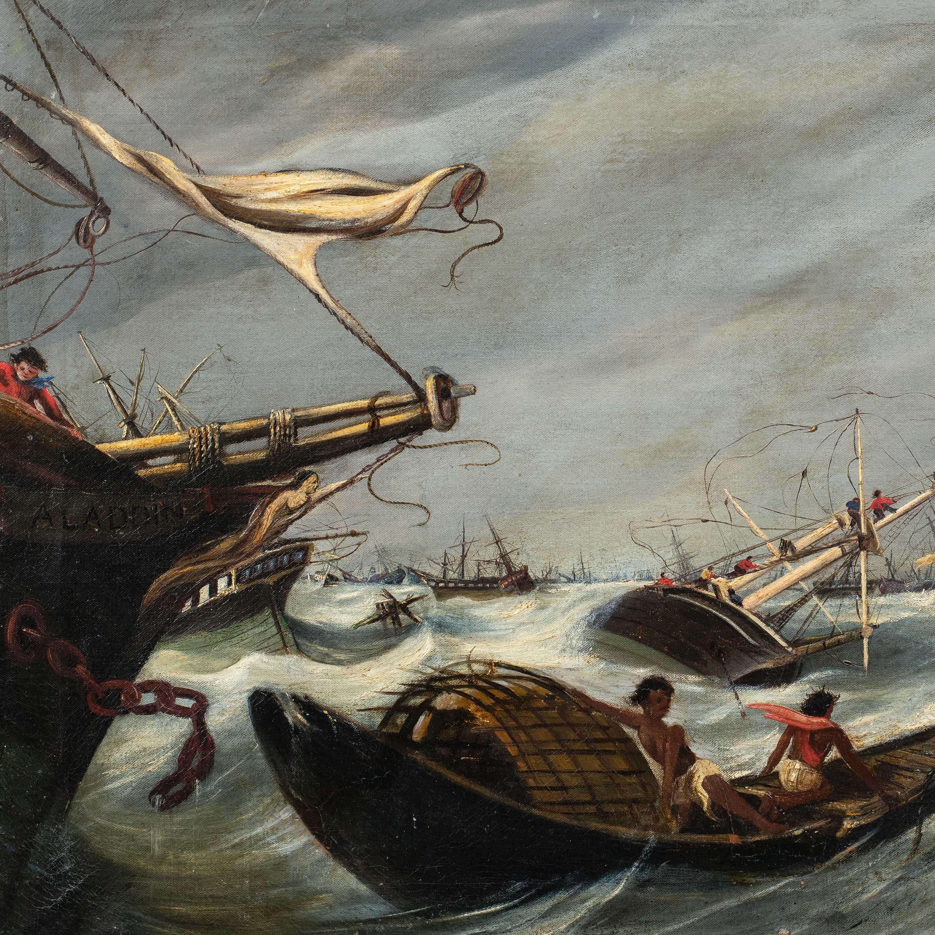 Pintor romántico francés - Pintura paisajista del siglo XIX - Mar tormentoso - Painting de Unknown