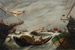 Peintre romantique français - Peinture de paysage du 19e siècle - Mer agitée