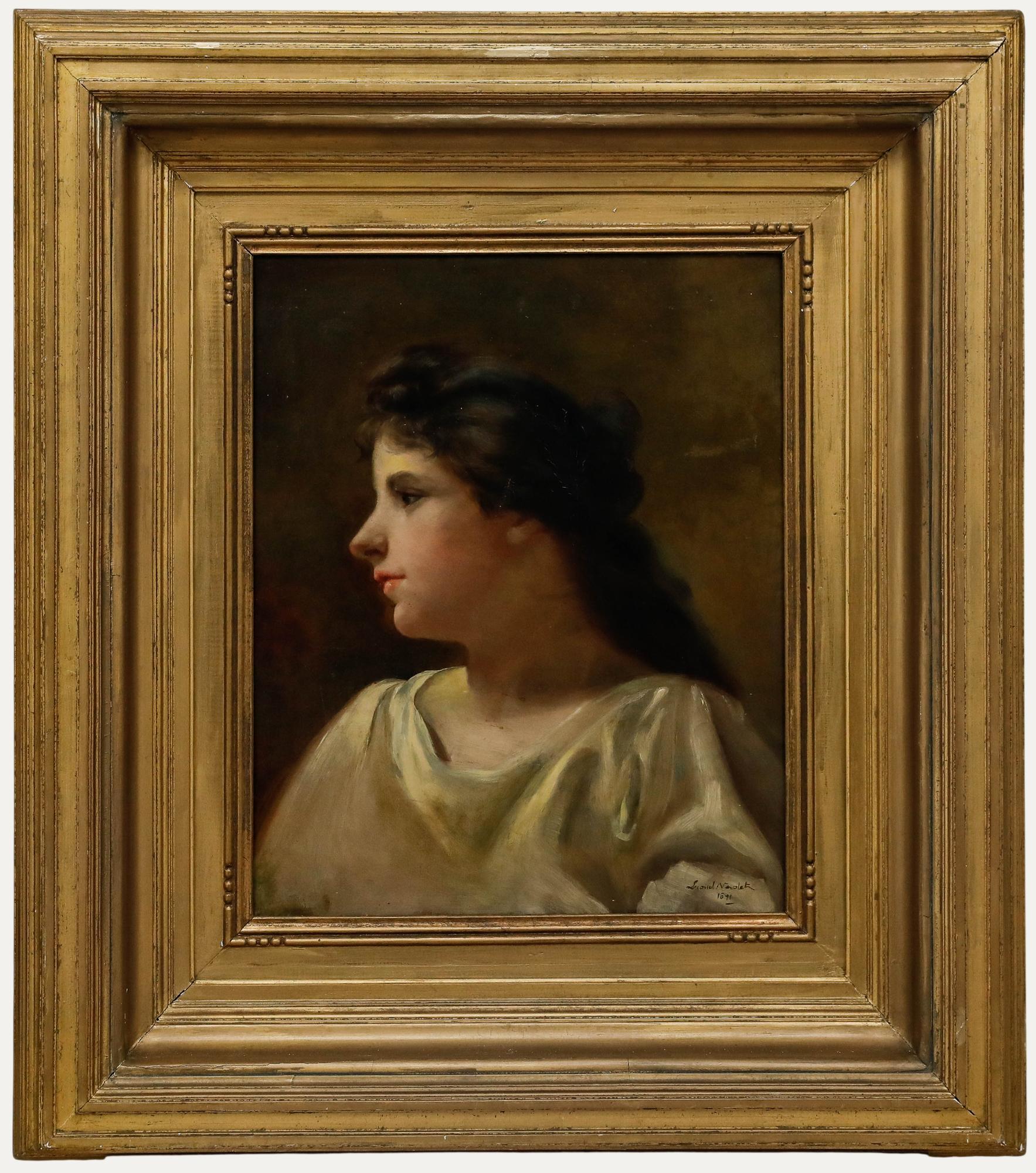Romantic French School 1891 Oil - A Longing Gaze