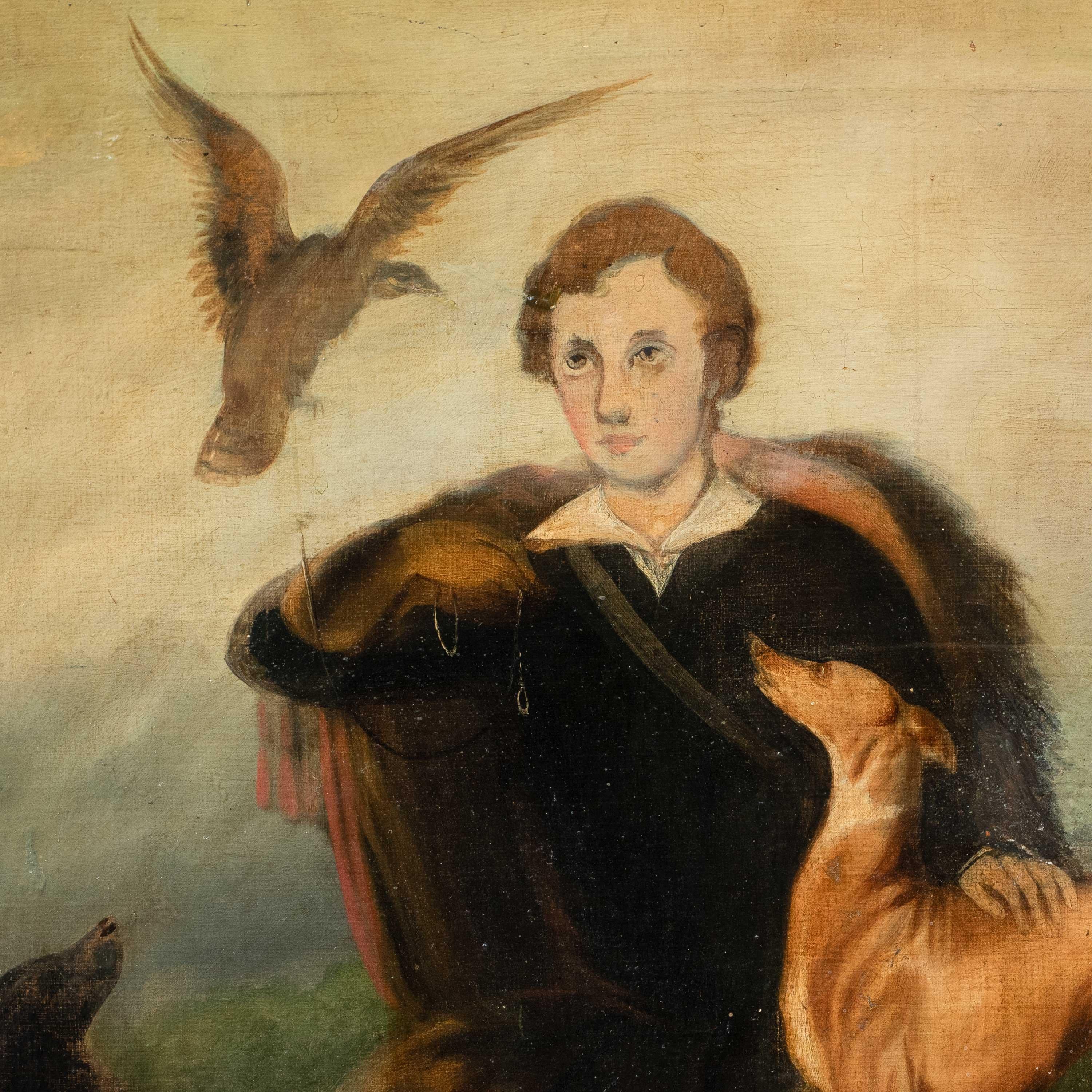 Pittore romantico italiano - Pittura di figura del XIX secolo - Falconer Olio su tela - Painting di Unknown