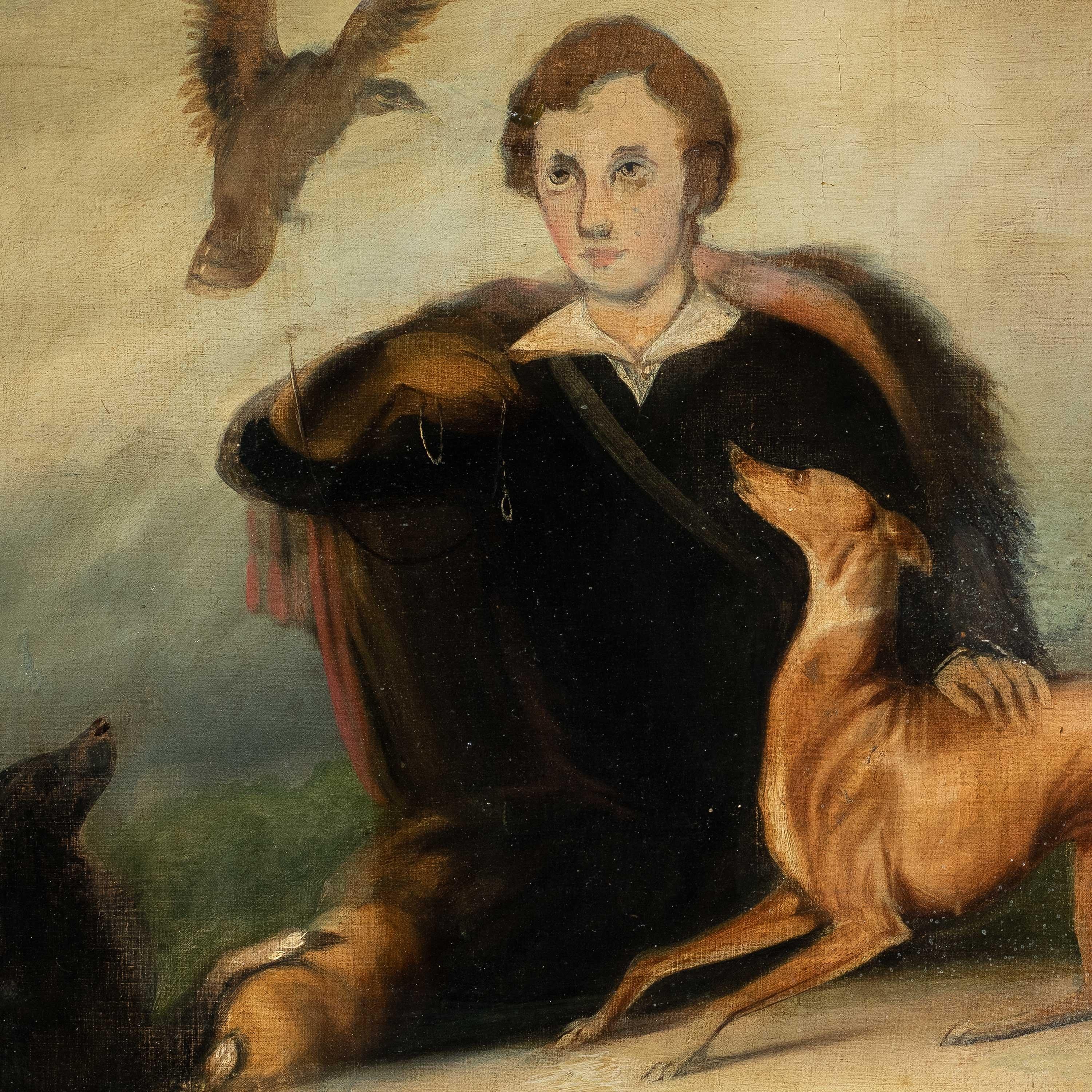 Romantiker italienischer Maler - Figurengemälde des 19. Jahrhunderts - Falconer Öl auf Leinwand – Painting von Unknown