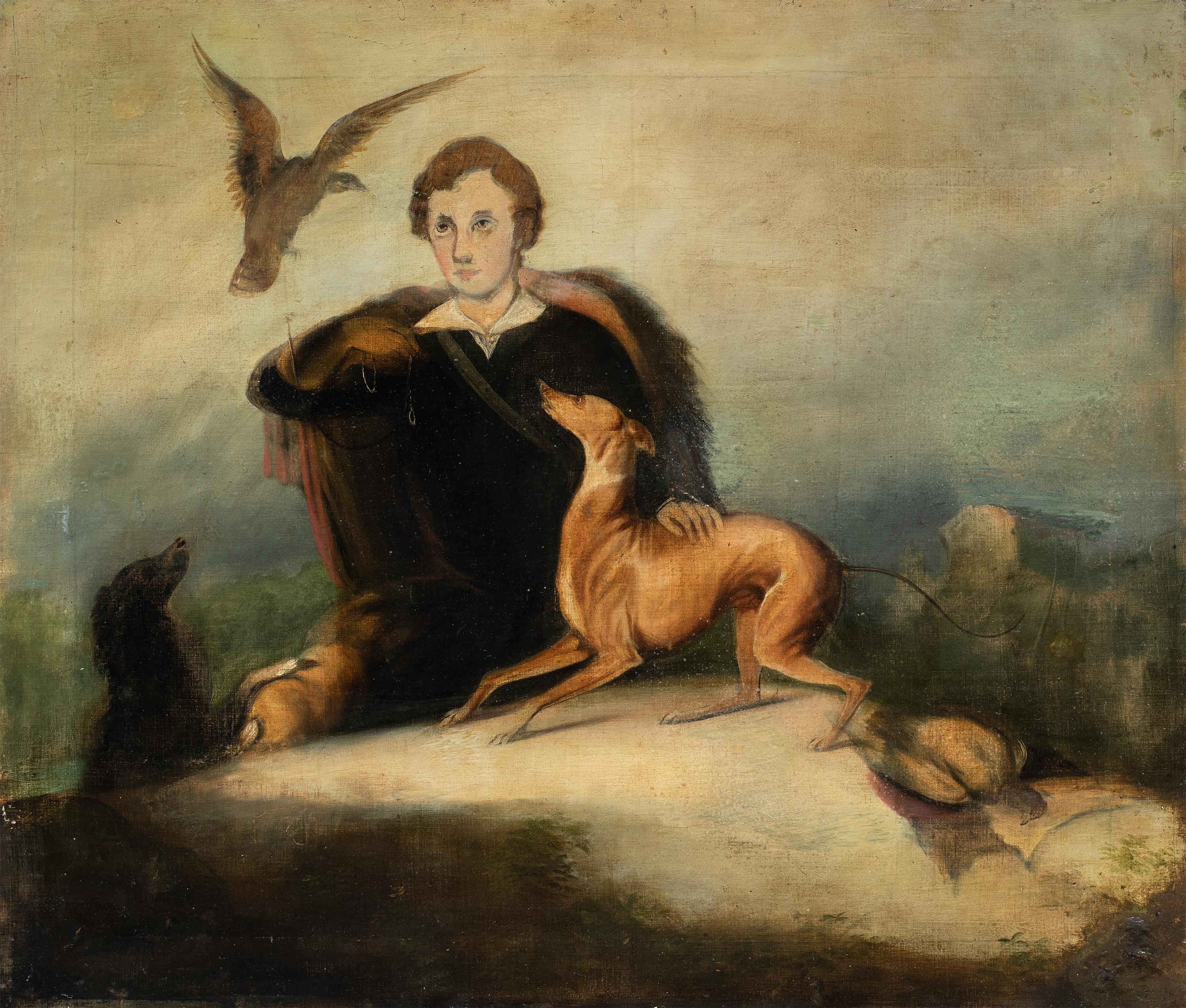 Romantic Italian painter - 19th century figure painting - Falconer Oil on canvas