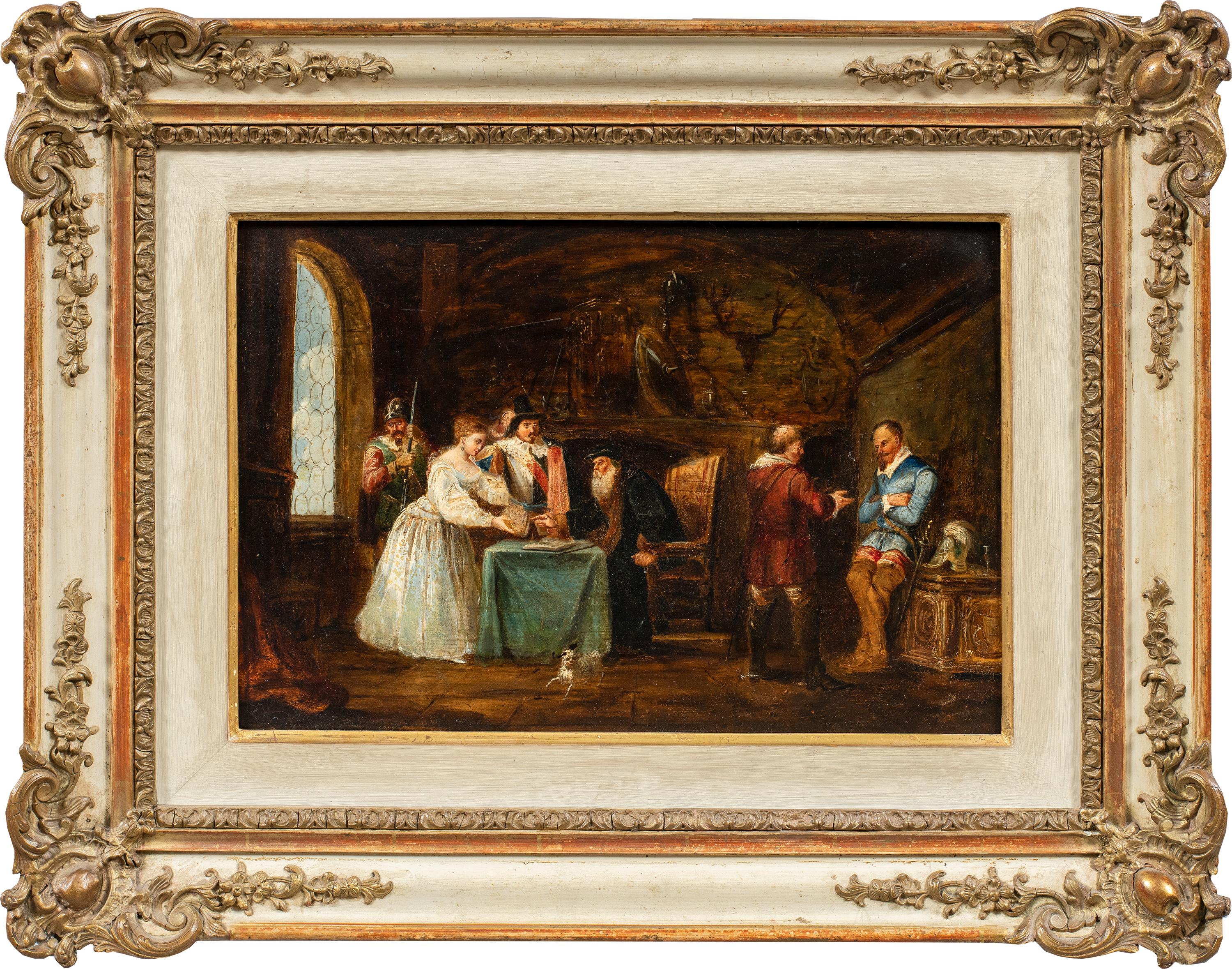 Unknown Figurative Painting - Romantic Italian painter - 19th century figure painting - Historical scene