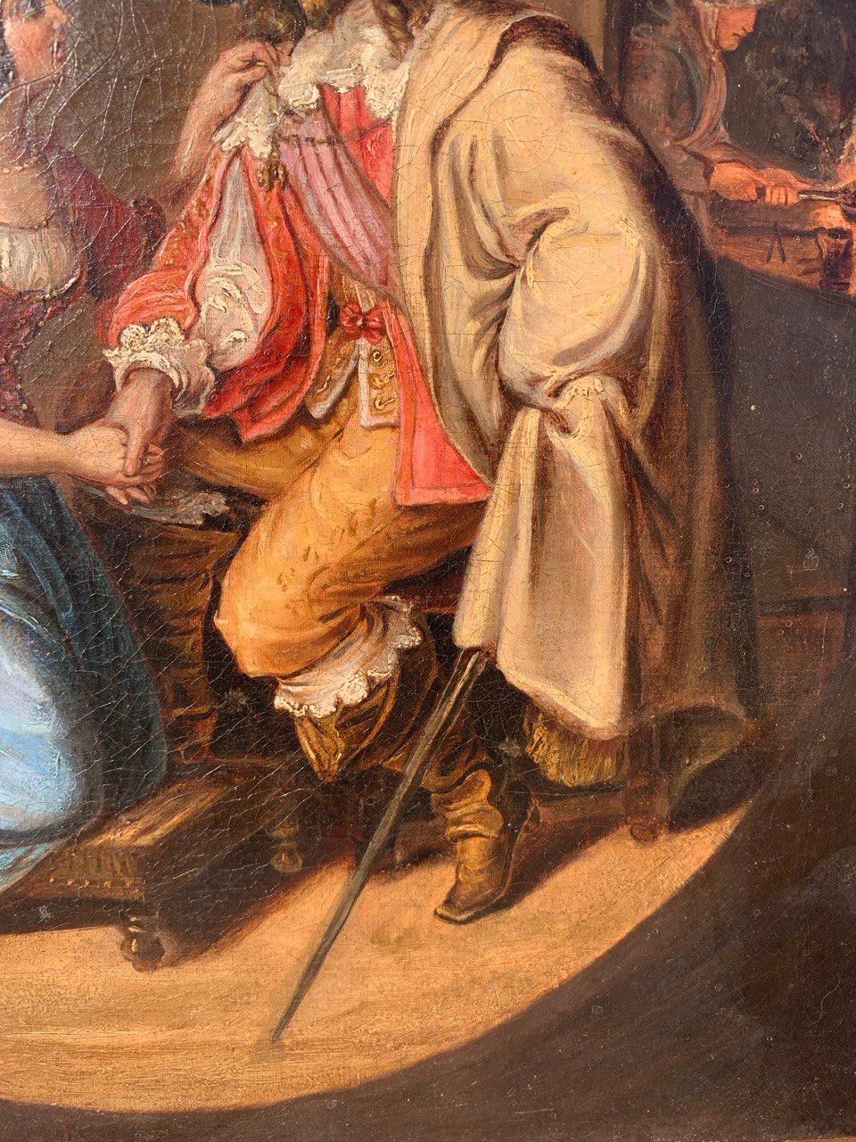 Romantic Italian painter - 19th century figure painting - Lady and Musketeer For Sale 7