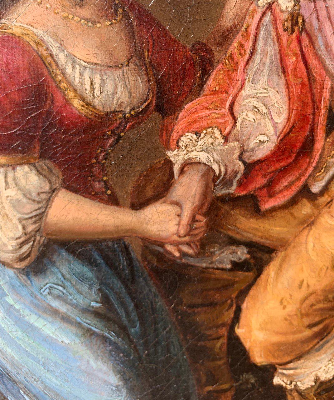 Romantic Italian painter - 19th century figure painting - Lady and Musketeer For Sale 3