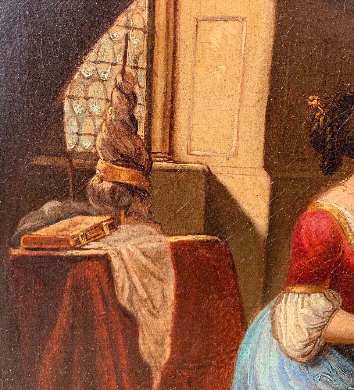 Romantic Italian painter - 19th century figure painting - Lady and Musketeer For Sale 4