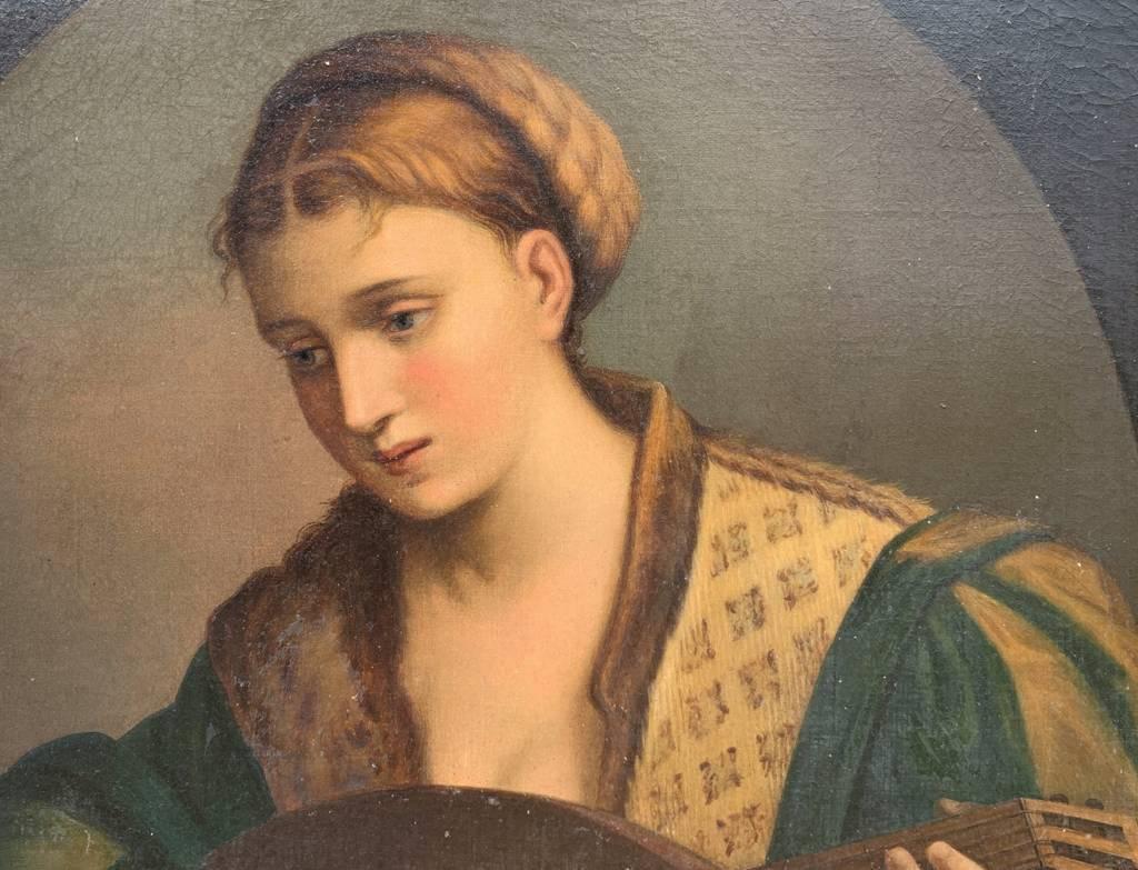 Romantic Italian painter - 19th century figure painting - Lutist - Oil on canvas - Old Masters Painting by Unknown