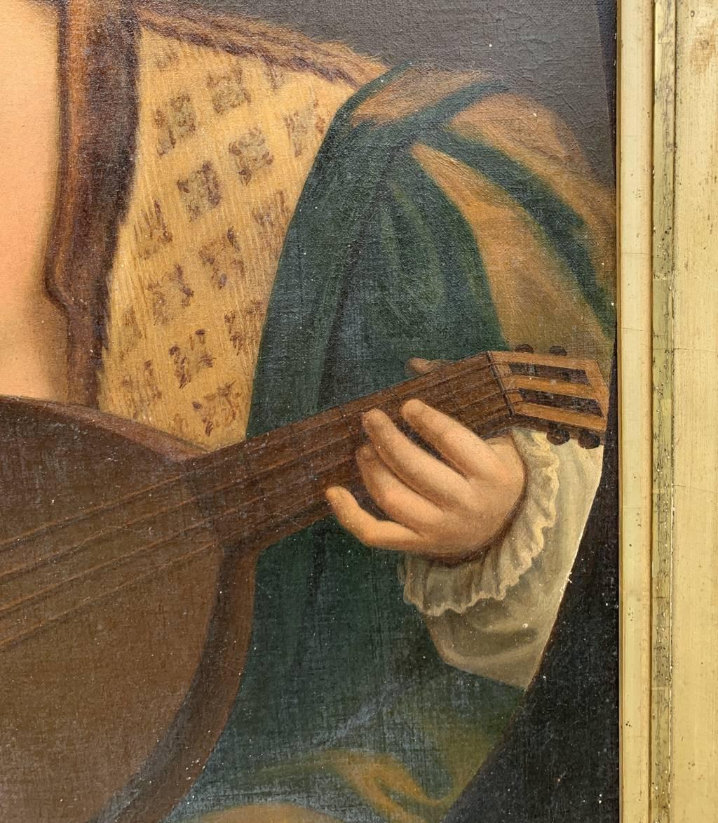 Romantic Italian painter - 19th century figure painting - Lutist - Oil on canvas For Sale 1