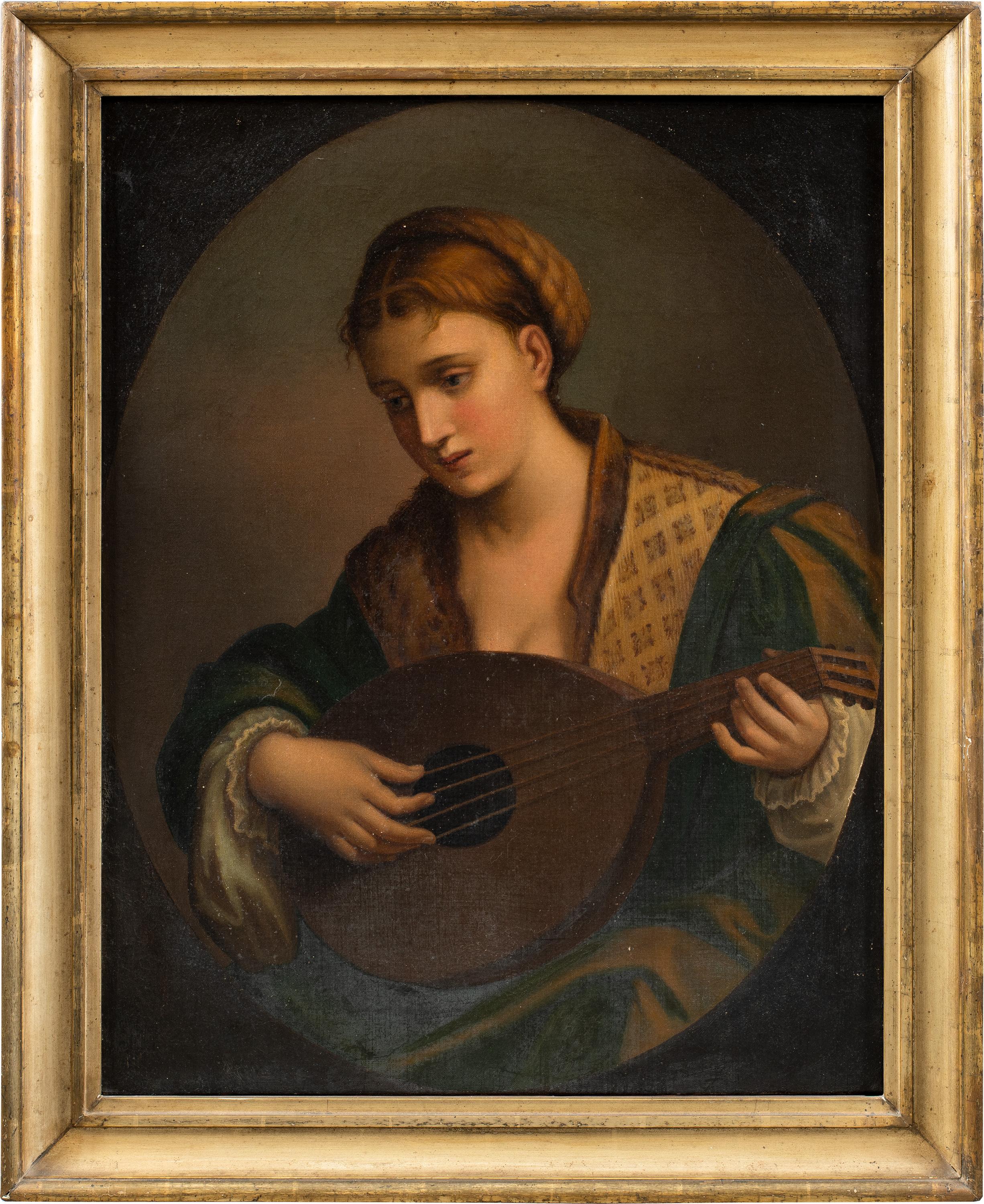 Romantic Italian painter - 19th century figure painting - Lutist - Oil on canvas