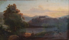 Romantic Landscape, Original Antique Oil on Paper on Wood, French School