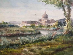 Romantic Roma Landscape Watercolor paper 18 century