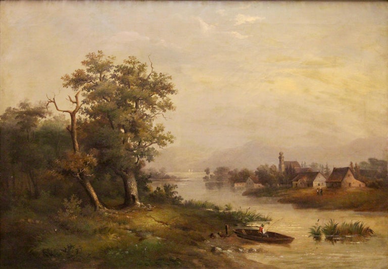 Romantic Landscape View, Oil on Canvas. 19th Century.  - Painting by Unknown