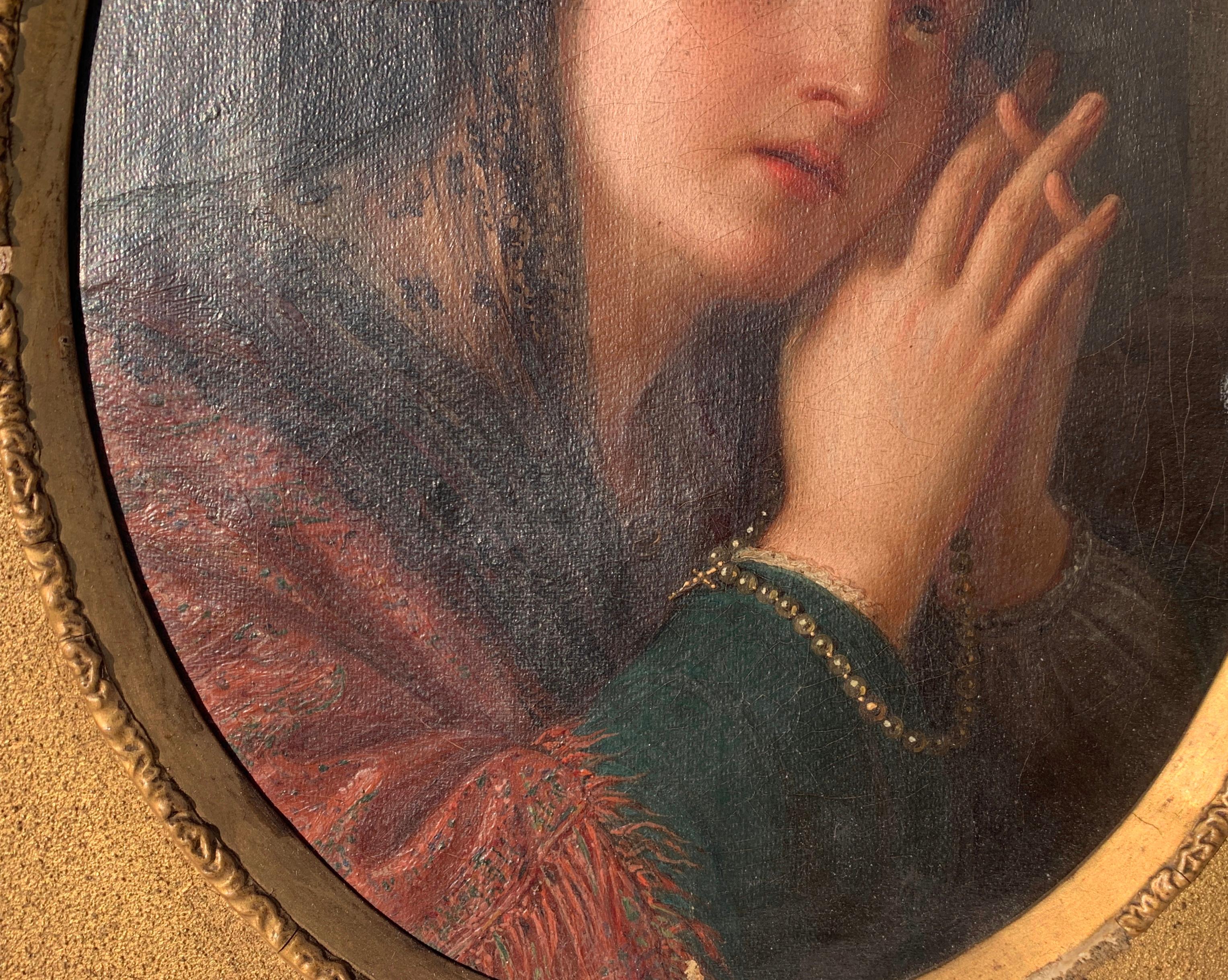 Pittore italiano (inizio XIX secolo) - Ragazza in preghiera.

30,5 x 23,5 cm senza cornice, 38 x 31 cm con cornice.

Antico dipinto a olio su tela, in cornice di legno intagliato e dorato.

Reca l'iscrizione: 