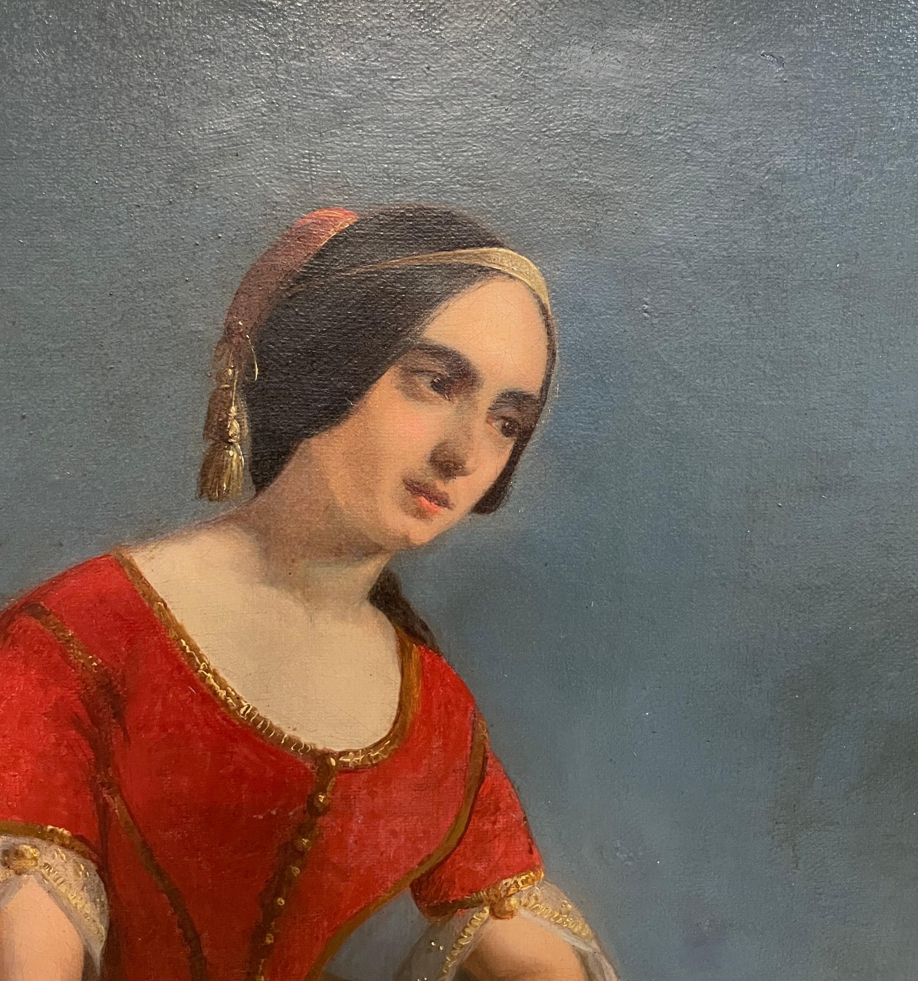 Romantisches Porträt einer Frau in orientalischer Kleidung zwischen griechischen Ruinen, um 1840 im Angebot 9