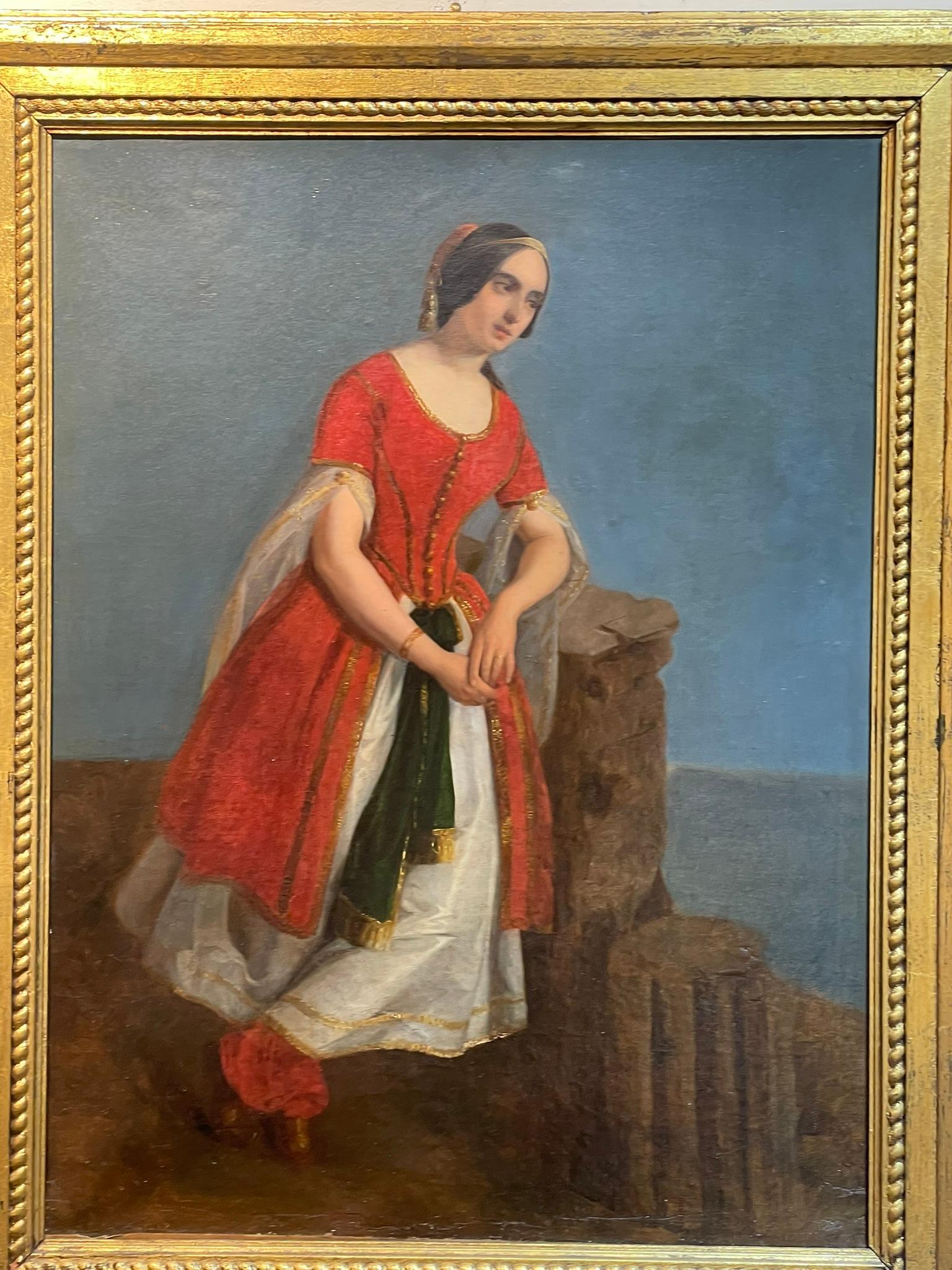 Romantisches Porträt einer Frau in orientalischer Kleidung zwischen griechischen Ruinen, um 1840 im Angebot 10