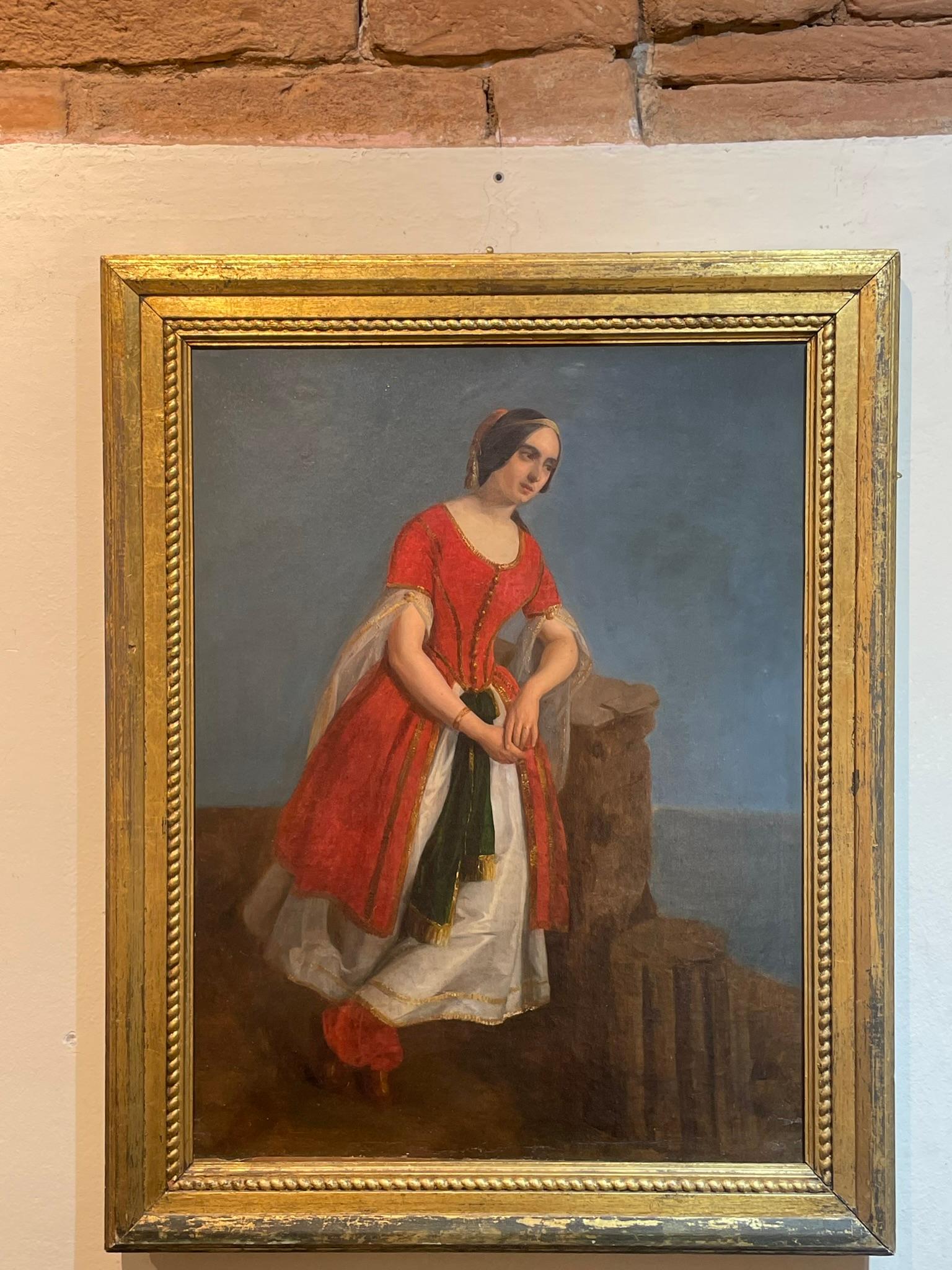 Romantisches Porträt einer Frau in orientalischer Kleidung zwischen griechischen Ruinen, um 1840 im Angebot 11