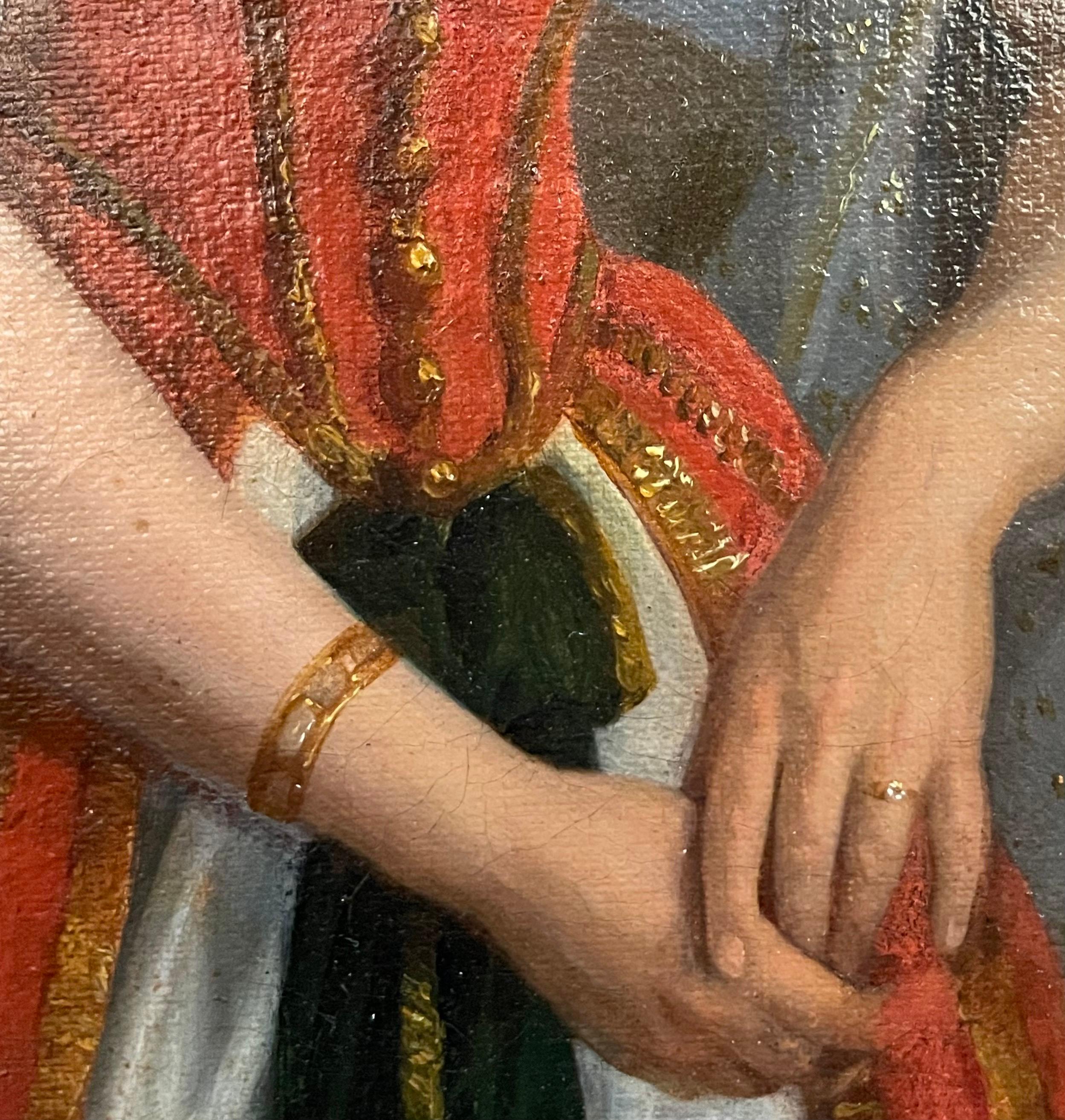 Romantisches Porträt einer Frau in orientalischer Kleidung zwischen griechischen Ruinen, um 1840 (Romantik), Painting, von Unknown