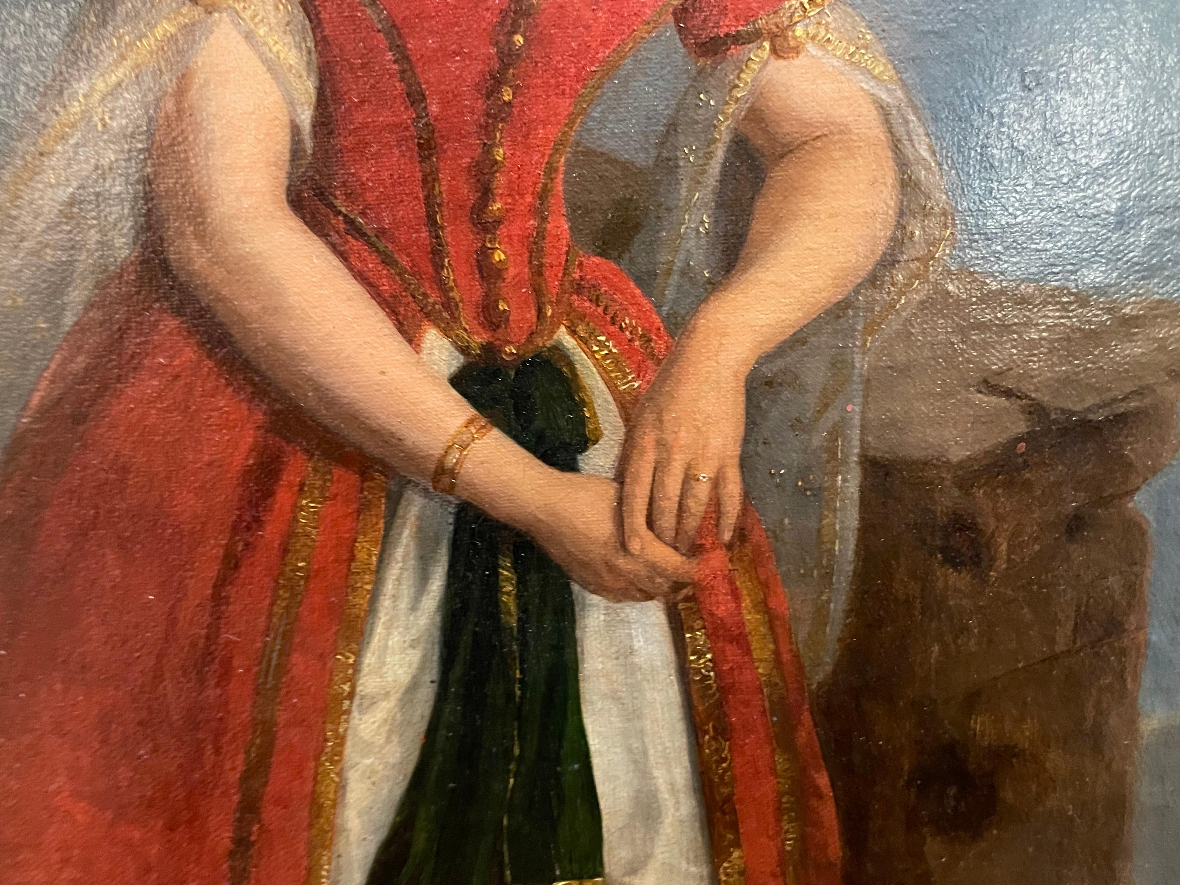 Romantisches Porträt einer Frau in orientalischer Kleidung zwischen griechischen Ruinen, um 1840 (Braun), Figurative Painting, von Unknown