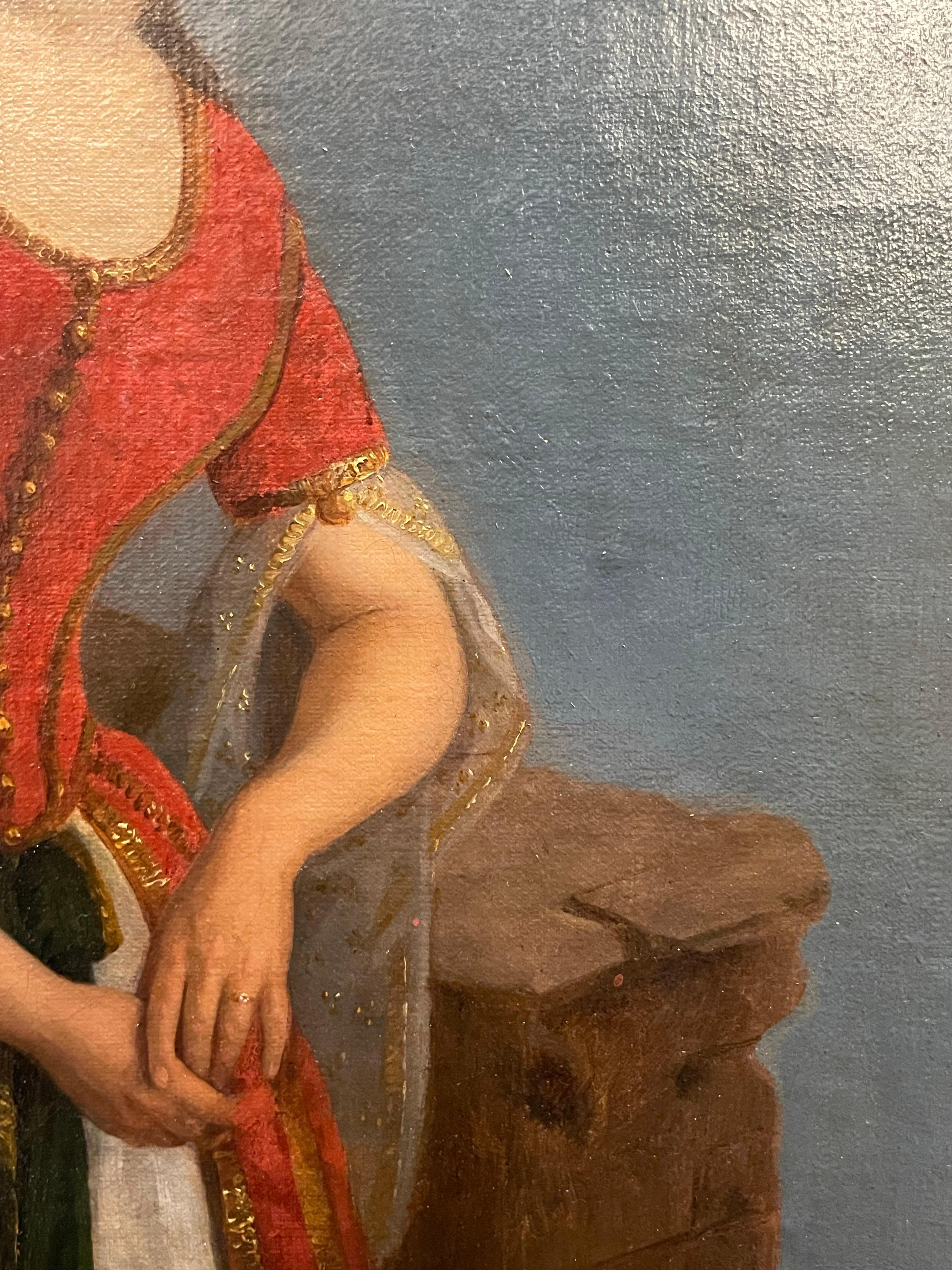 Romantisches Porträt einer Frau in orientalischer Kleidung zwischen griechischen Ruinen, um 1840 im Angebot 1