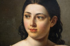 Romantic Portrait Of A Young Girl Holding Flowers.french School, Late 1820s