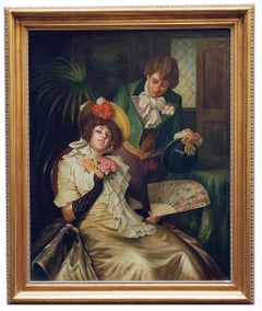 Escena romántica - Pintura figurativa italiana al óleo sobre lienzo
