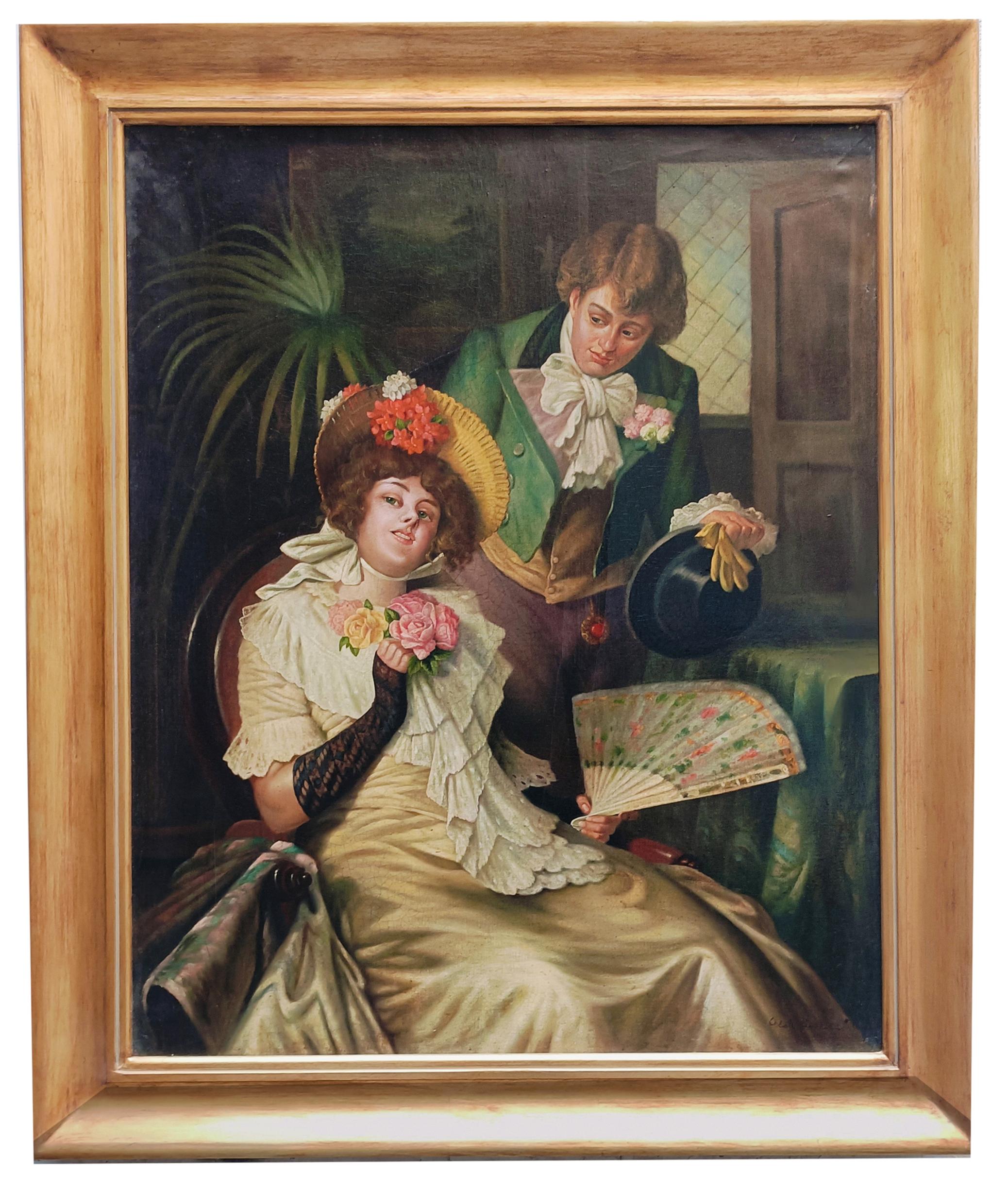 Romantic Scene - Italian Figurative Oil on Canvas Painting