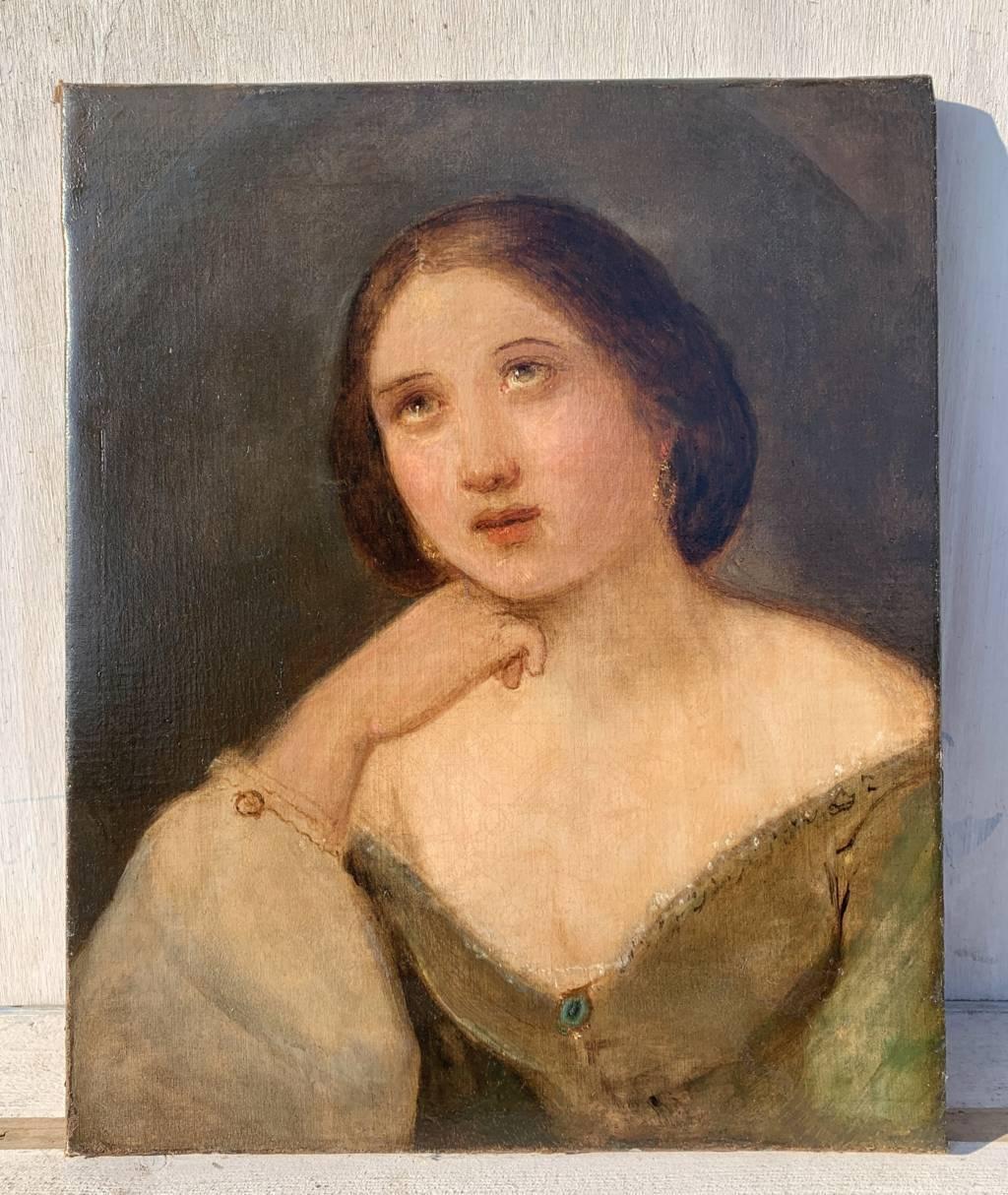 Romantik Italienischer Maler der Romantik - Figurenmalerei des 19. Jahrhunderts - Mädchenporträt  – Painting von Unknown
