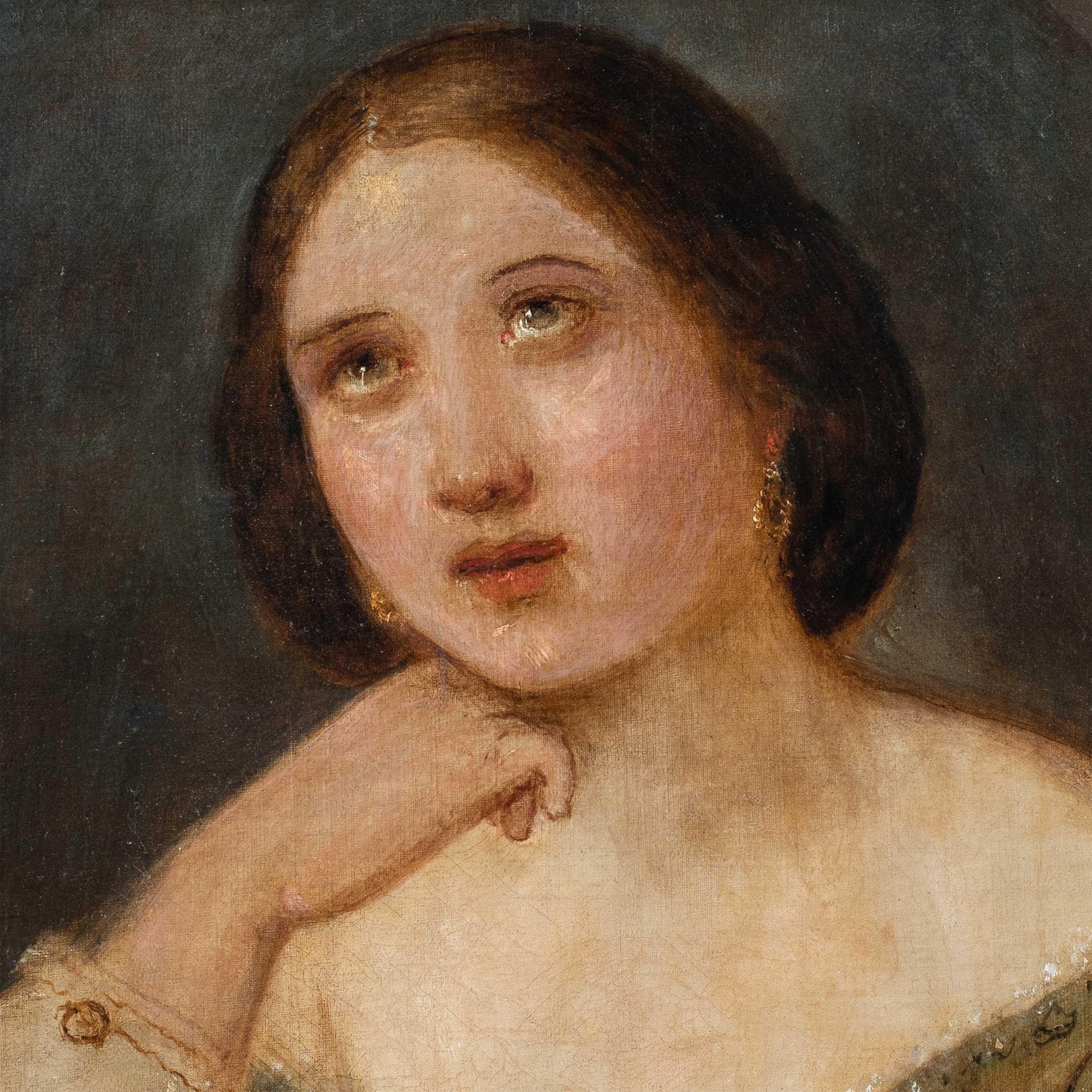 Pittore italiano del Romanticismo - Pittura di figura del XIX secolo - Ritratto di ragazza - Painting di Unknown