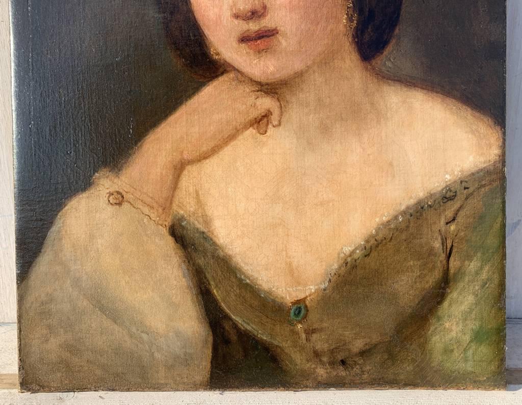 Romantik Italienischer Maler der Romantik - Figurenmalerei des 19. Jahrhunderts - Mädchenporträt  im Angebot 1