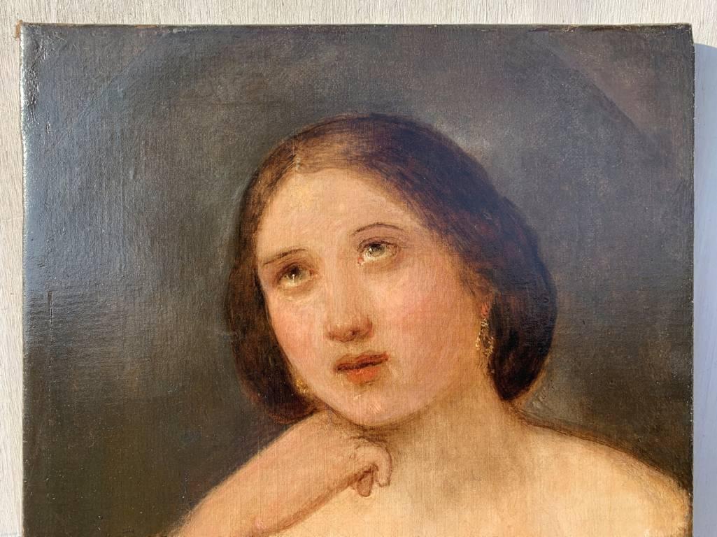 Pittore italiano del Romanticismo - Pittura di figura del XIX secolo - Ritratto di ragazza - Portrait Painting Nero di Unknown