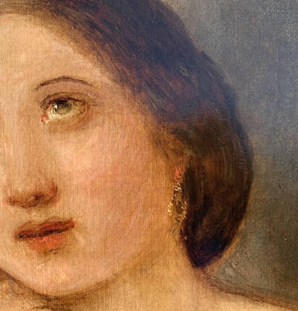 Romantik Italienischer Maler der Romantik - Figurenmalerei des 19. Jahrhunderts - Mädchenporträt  im Angebot 2