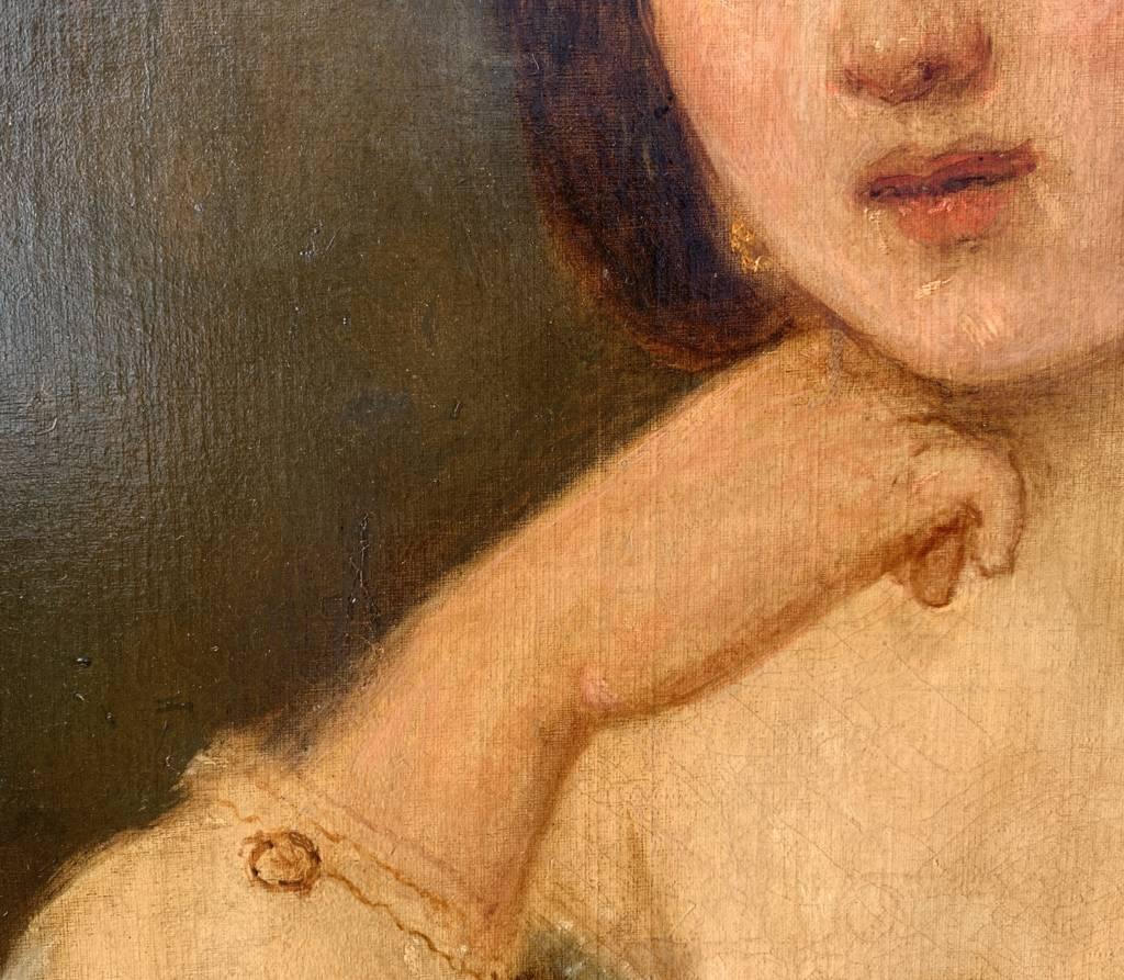Romantik Italienischer Maler der Romantik - Figurenmalerei des 19. Jahrhunderts - Mädchenporträt  im Angebot 3
