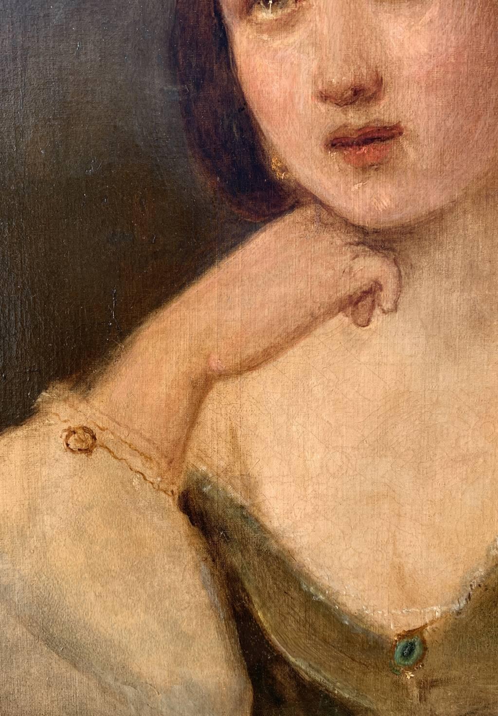 Romantik Italienischer Maler der Romantik - Figurenmalerei des 19. Jahrhunderts - Mädchenporträt  im Angebot 5