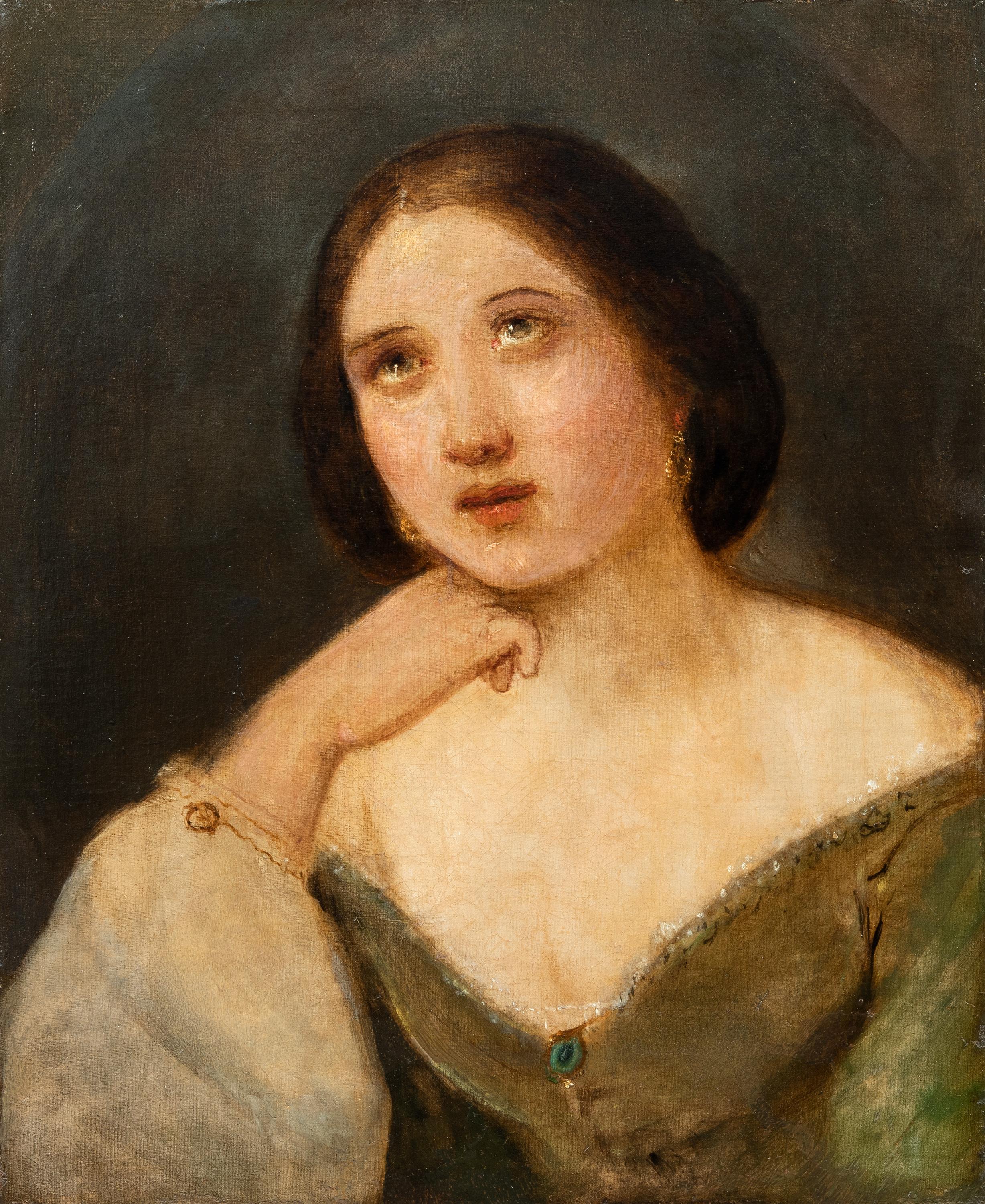 Peintre italien romantique - Peinture de figures du 19e siècle - Portrait de fille 