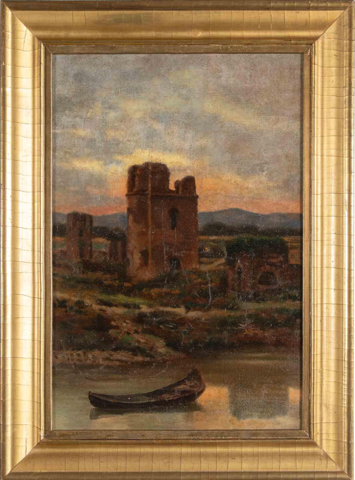 Unknown Landscape Painting - Rome - Oil Paint - 19th Century