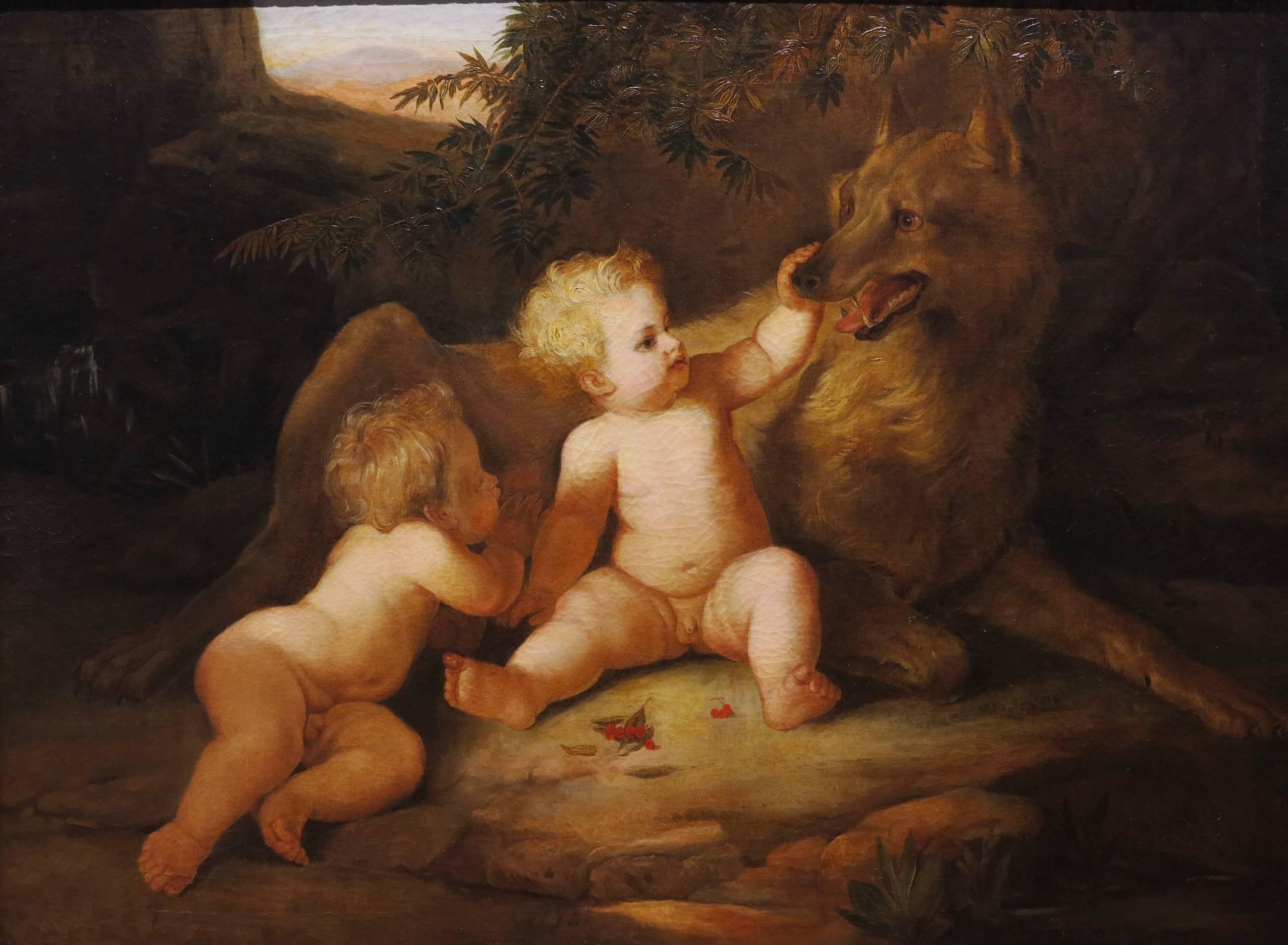 Figurative Painting Unknown - Romulus and Remus - Peinture à l'huile du 18ème siècle - Origine de Rome