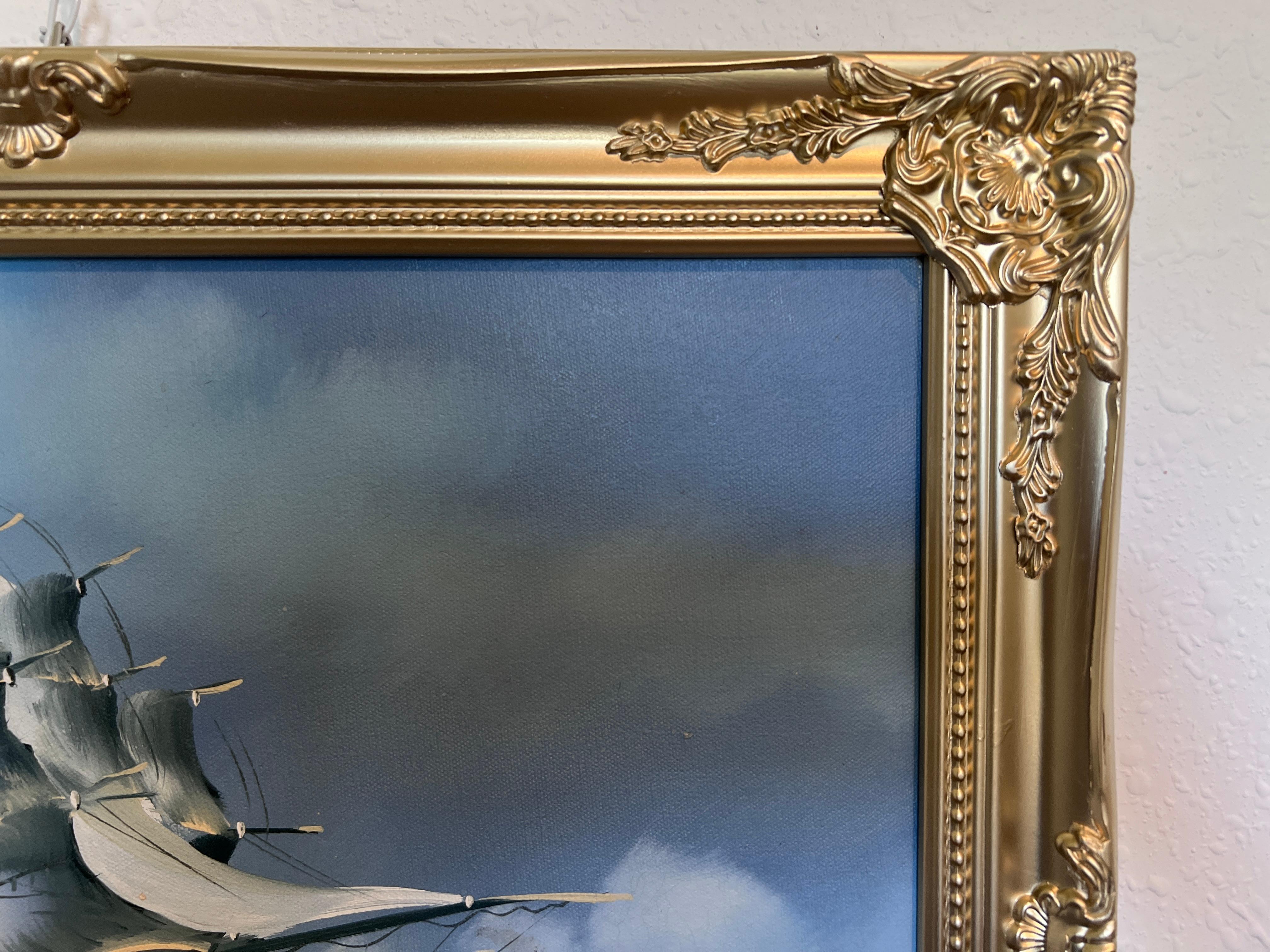 Ronald Original Ölgemälde Großes Schiff auf See Maritim Nautisch Ozean Meereslandschaft im Angebot 1