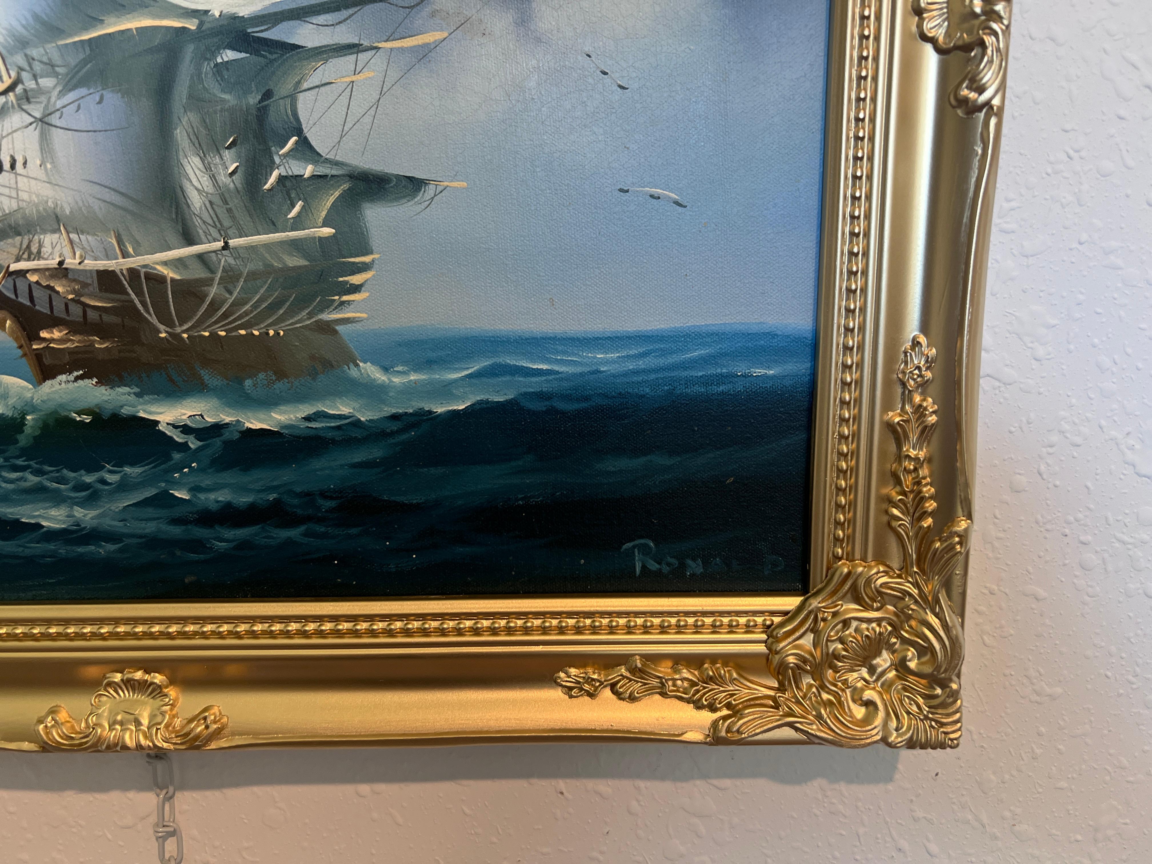 Ronald Original Ölgemälde Großes Schiff auf See Maritim Nautisch Ozean Meereslandschaft im Angebot 2