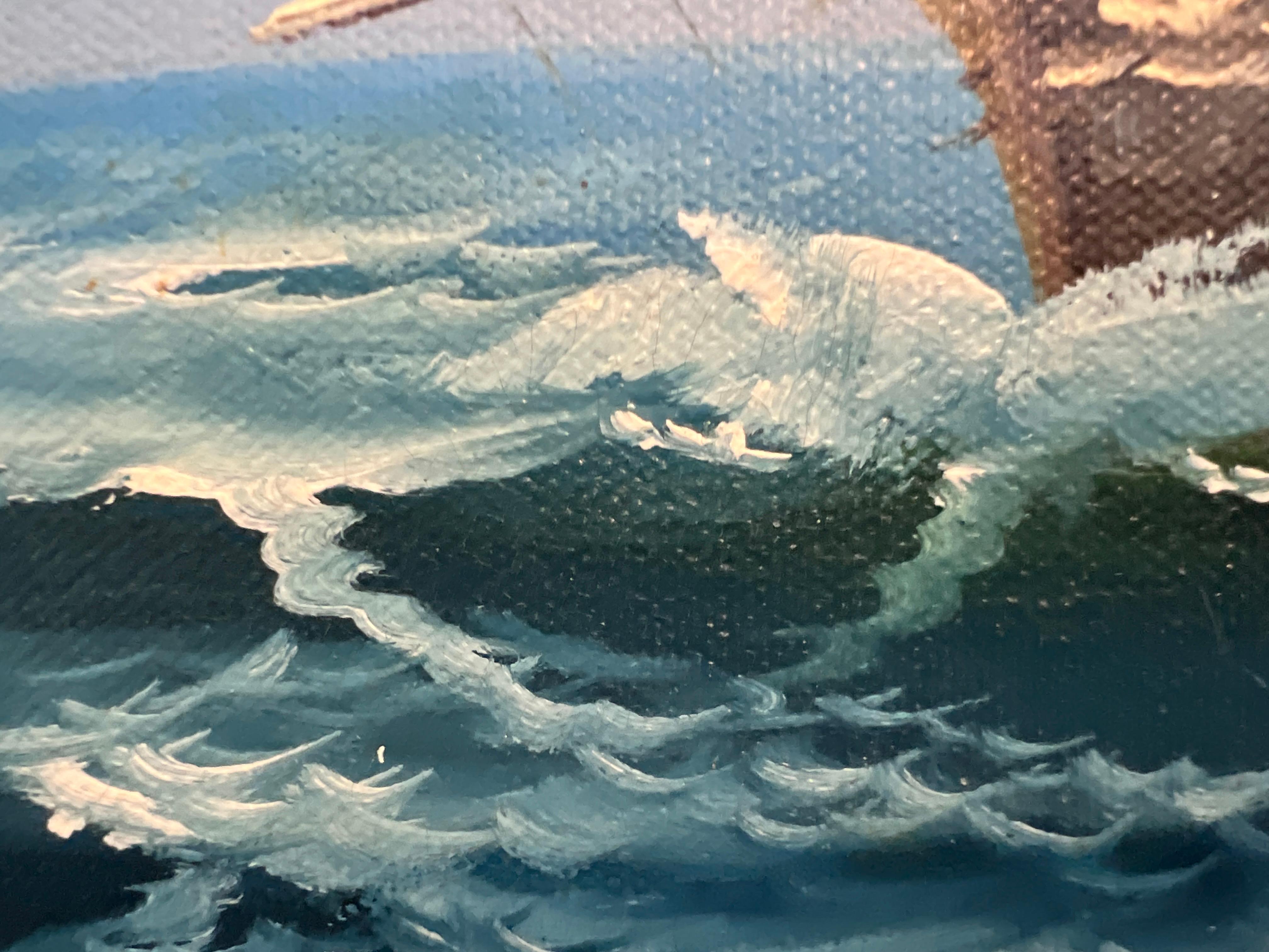 Ronald Original Ölgemälde Großes Schiff auf See Maritim Nautisch Ozean Meereslandschaft im Angebot 4