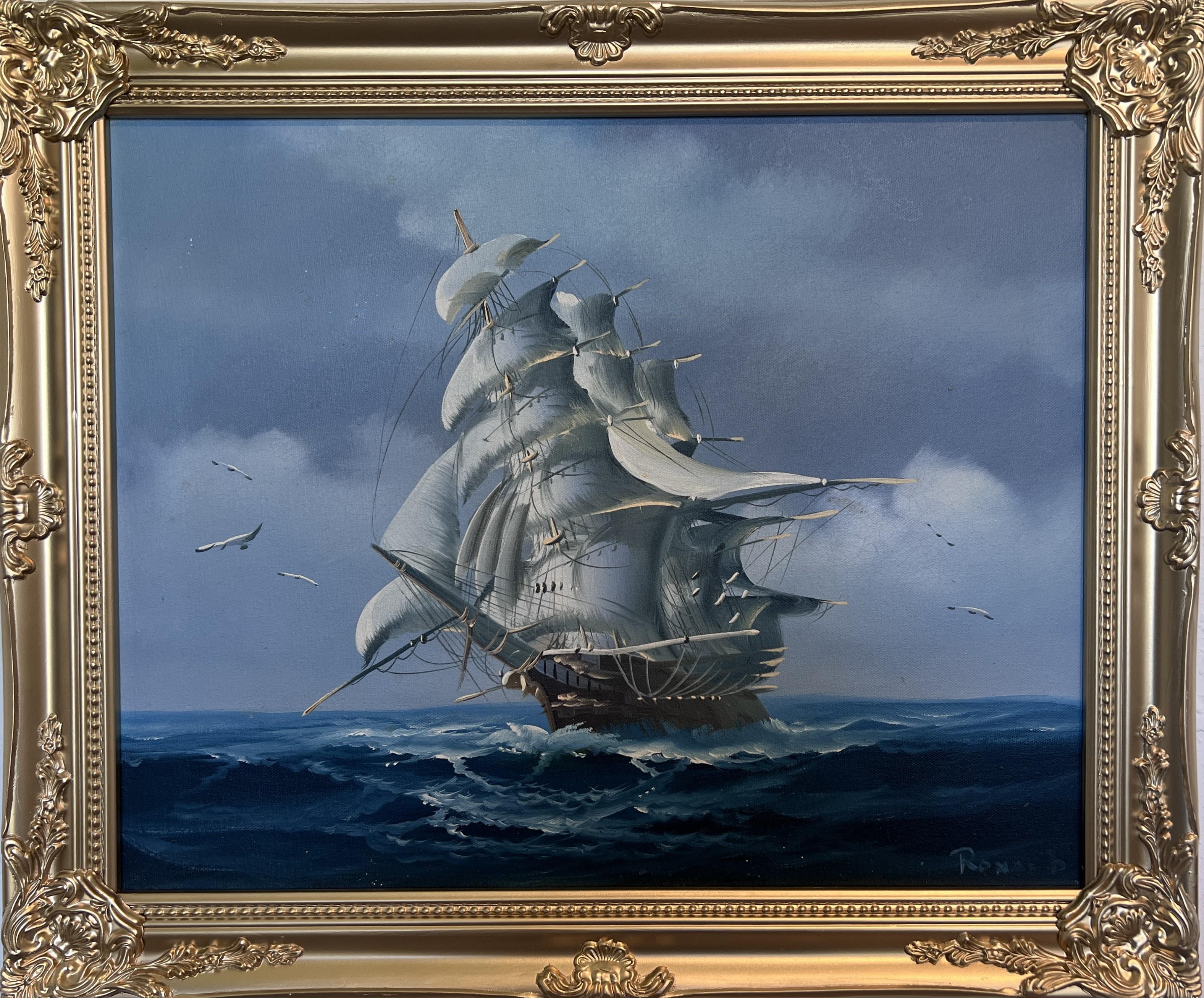 Ronald Original Ölgemälde Großes Schiff auf See Maritim Nautisch Ozean Meereslandschaft
