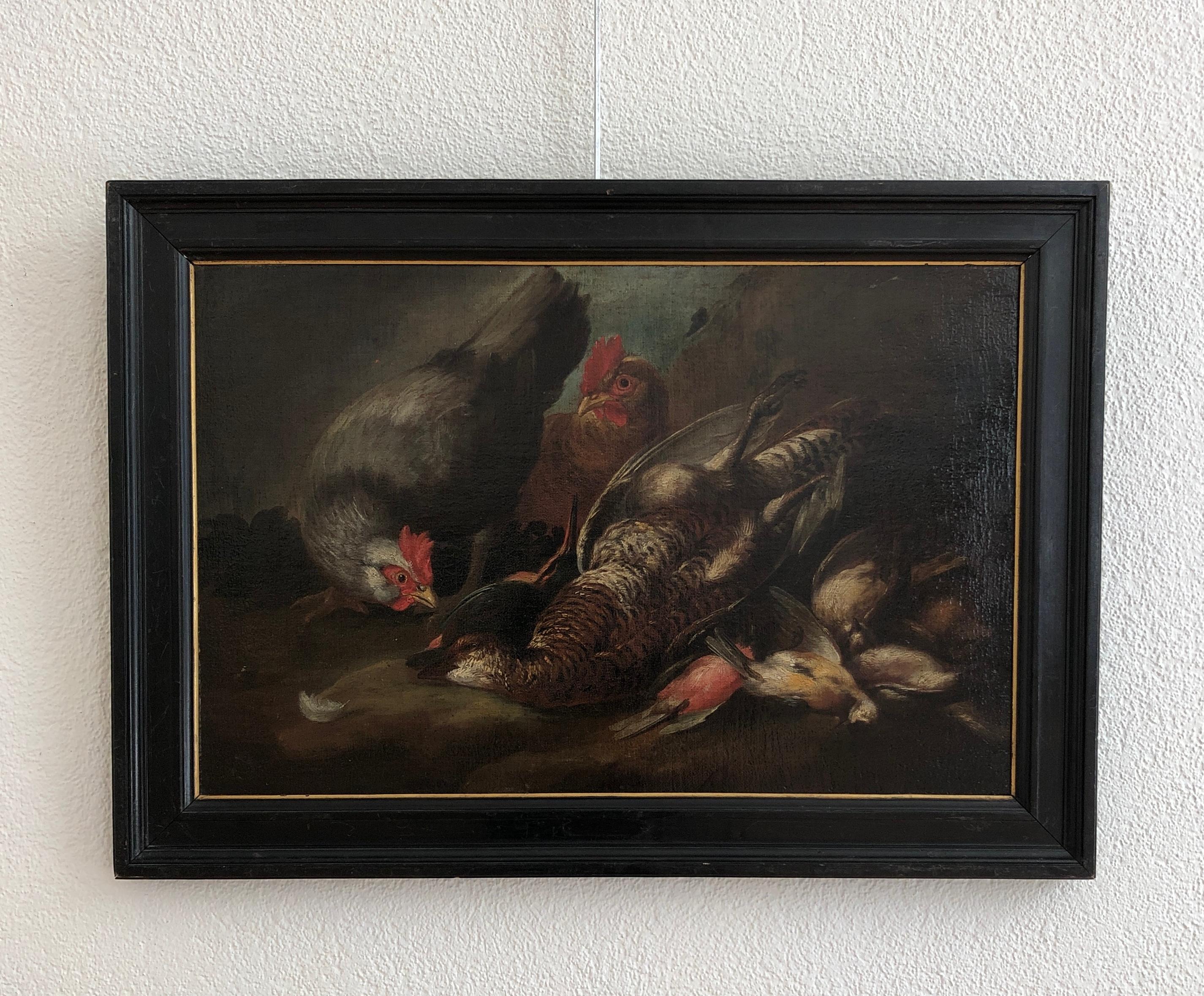 Rooster and game - Painting by Unknown
